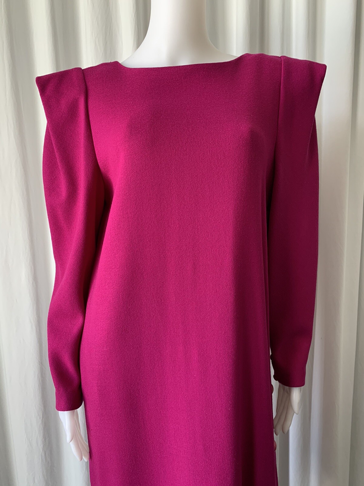 Vintage 80s Bill Blass Collection III Fuchsia Futuristic Crepe Dress 10