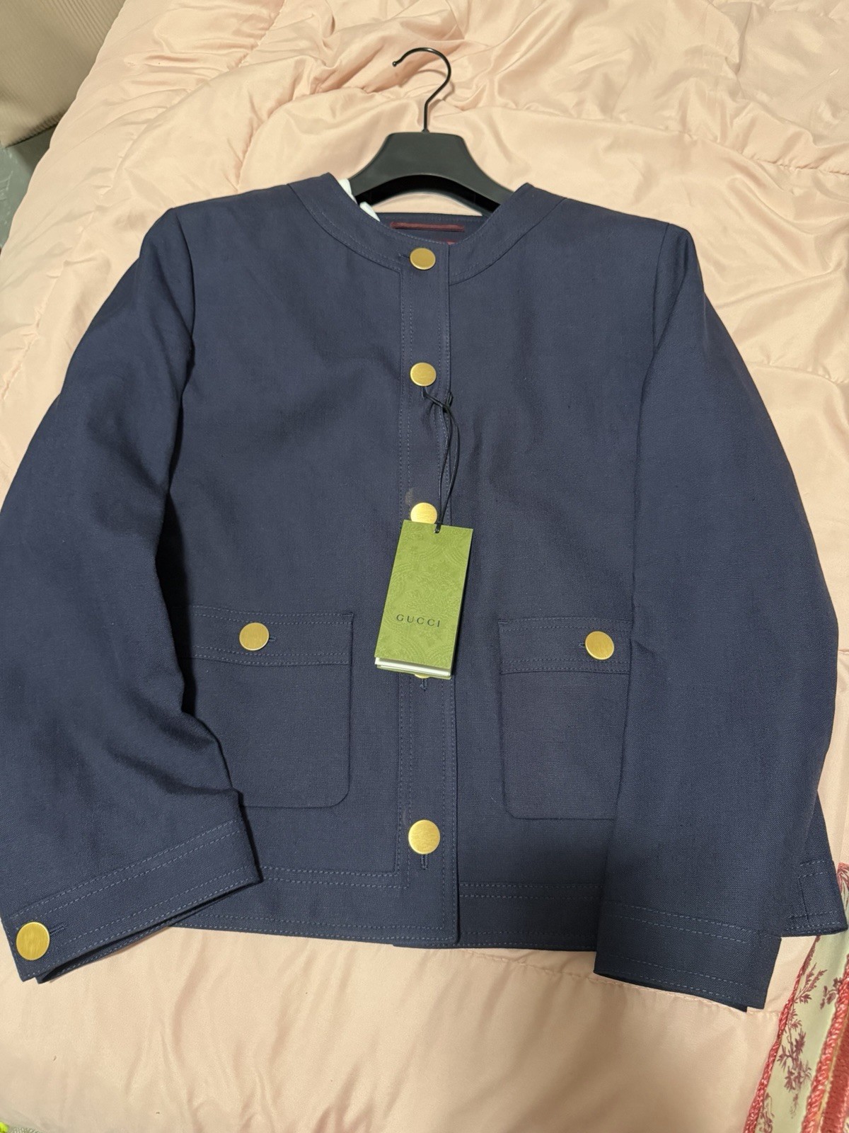 GUCCI UNIFORM Woman GOLD METAL BUTTON POCKETS BLAZER CLASSIC JACKET Size 44