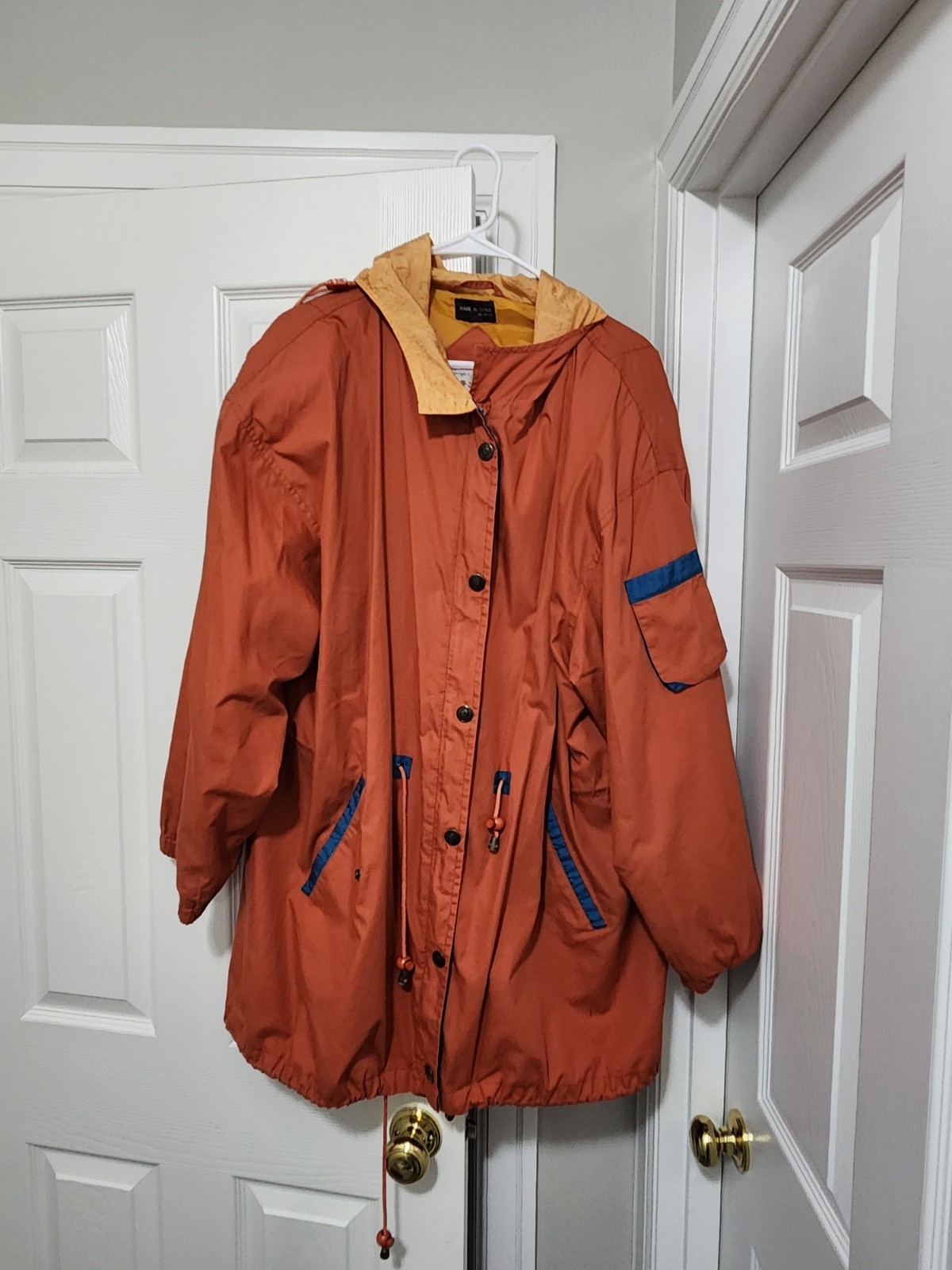 JL Colebrook XL Vintage Hooded Jacket Orange Yellow Blue Cotton Polyester Nylon