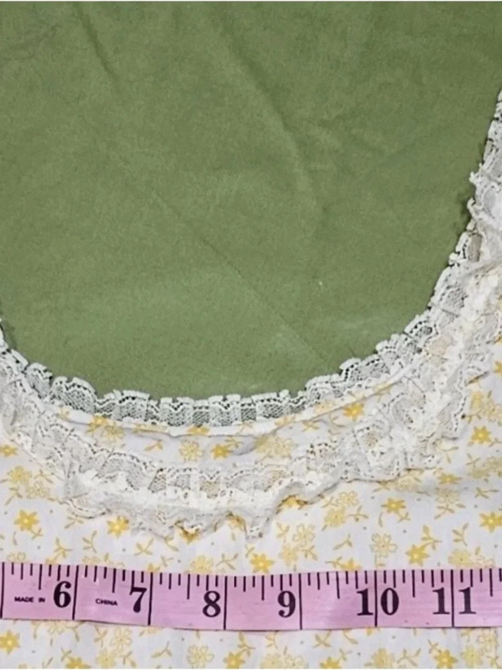 Vintage 70s Handmade Yellow Floral Prairie Maxi Dress Lace Trim Cottagecore XS