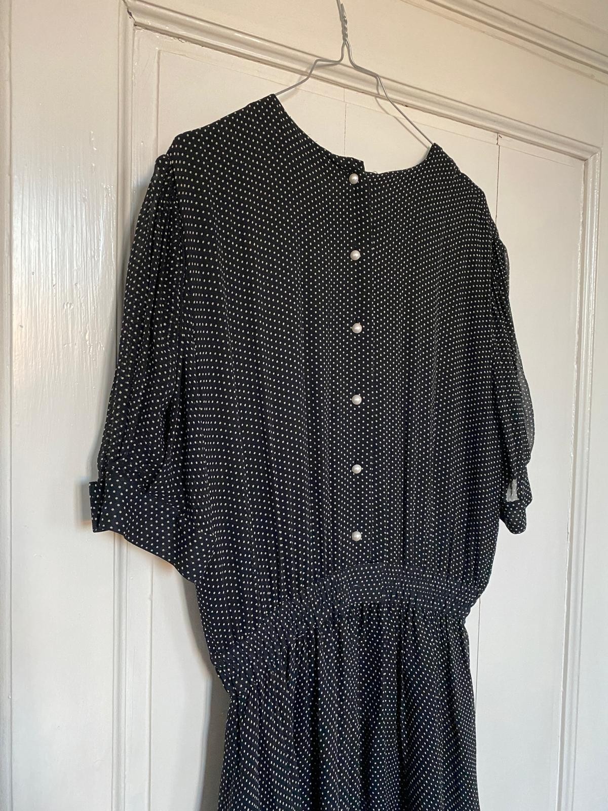Nancy Johnson Vintage Silk Polka Dot Voile Long Dress Size 44