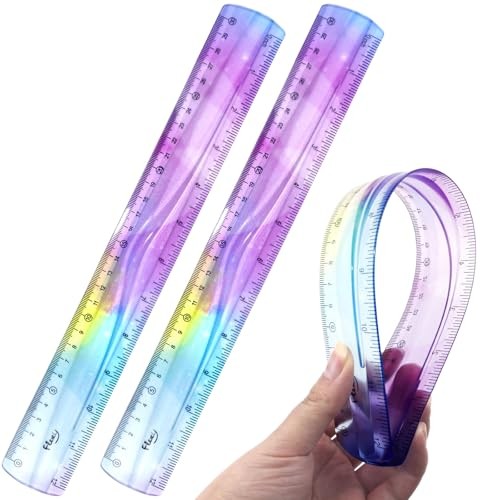 2 Pack 12 Inch Flexible Bendable Plastic Ruler, Gradient Color, Student School O