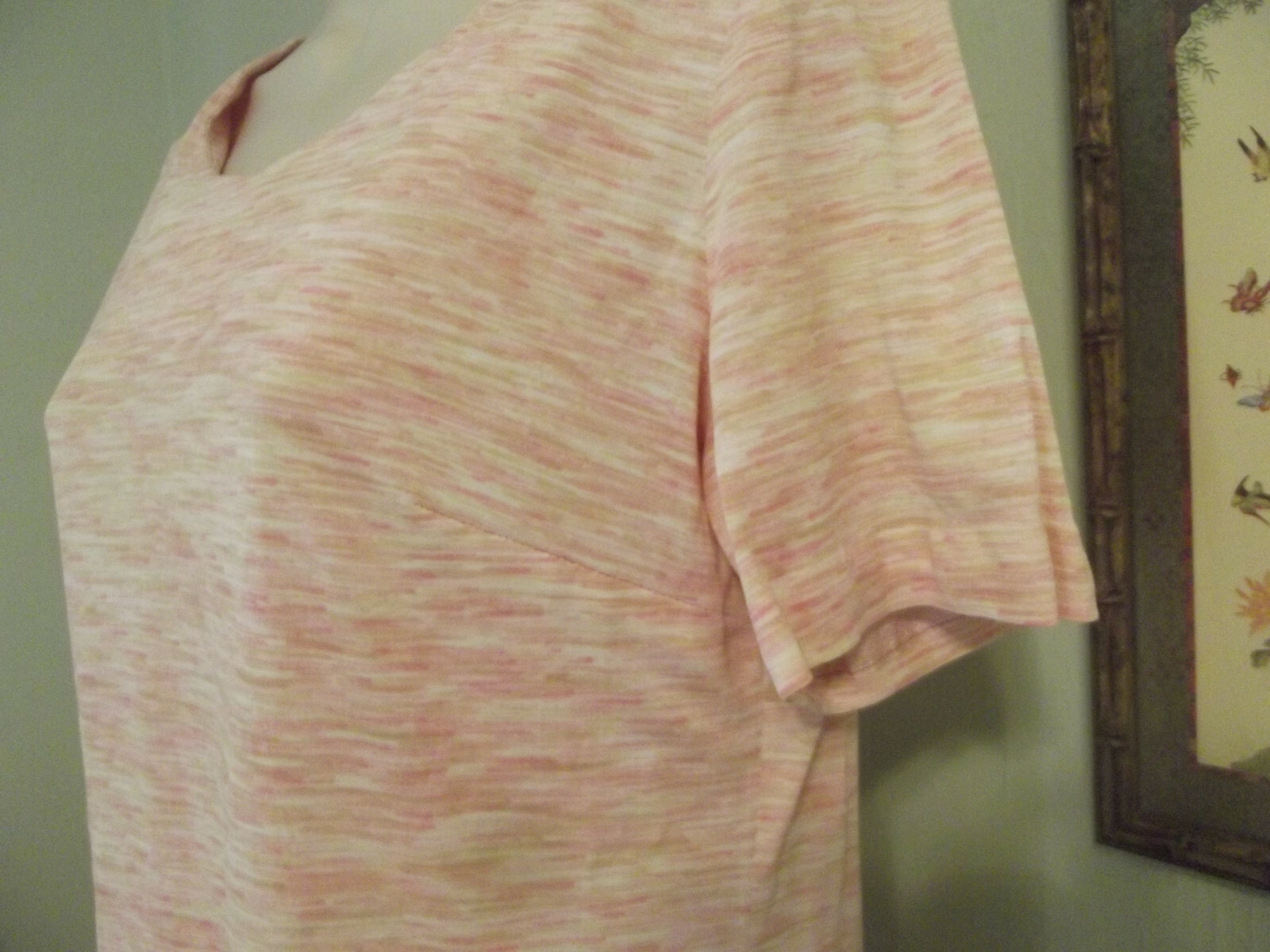 Vintage Hand Sewn simple Pull-Over shirt Back Zipper Size L/XL Pink Multi