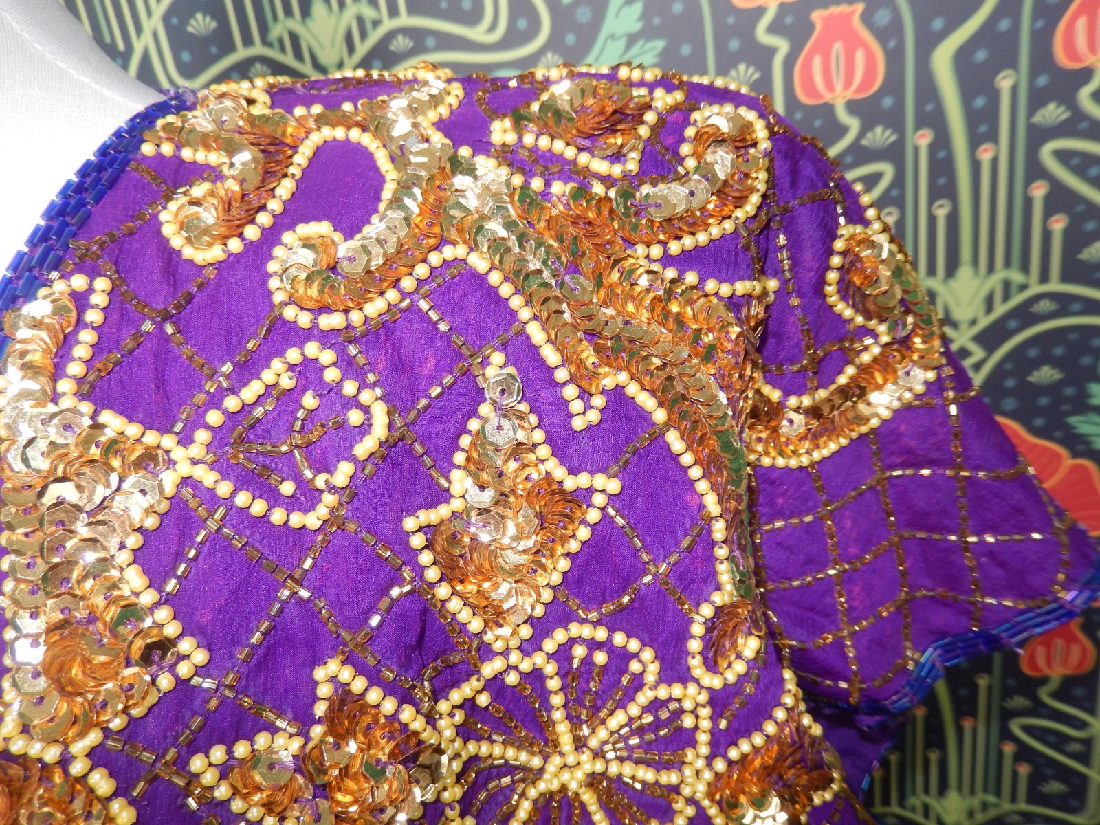 Vintage 80’s 90’s Purple Gold Sequin Beaded Party Cocktail Dress Glam Party