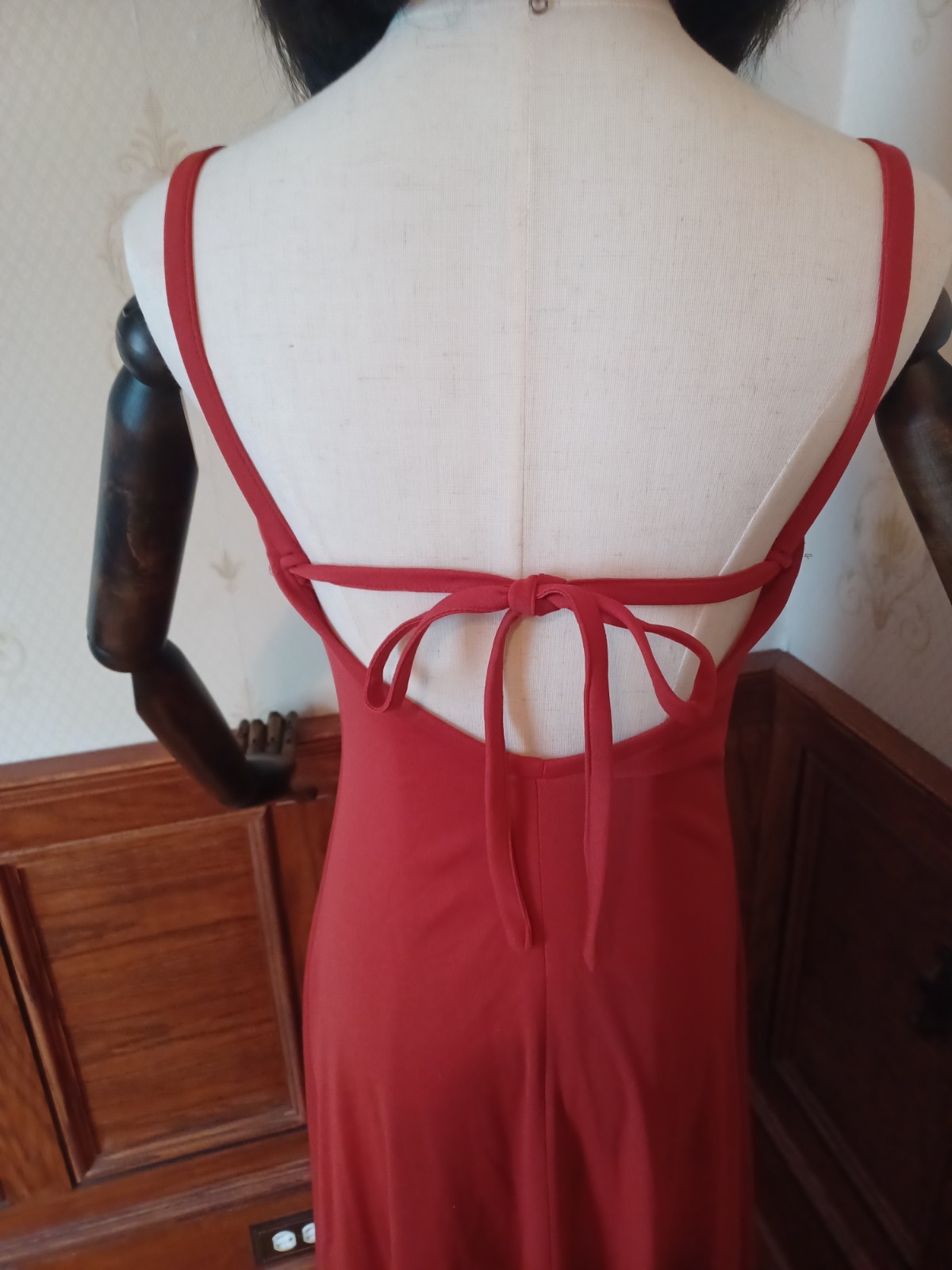 Vintage 1970s Orange-Red Strappy Disco Maxi-dress