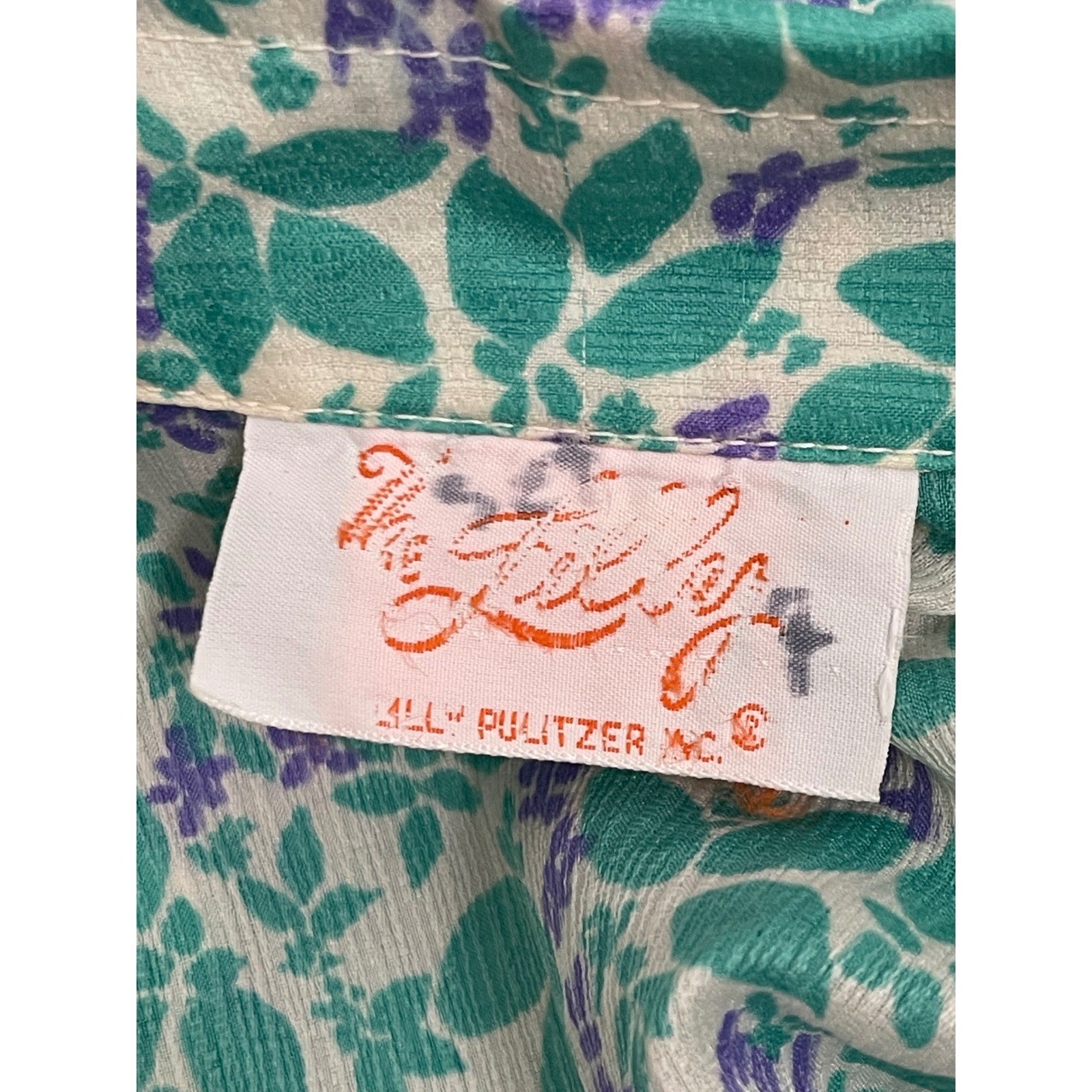 LILLY PULITZER Vintage Floral Long Sleeve Blouse Size 8 Teal Purple Cottagecore