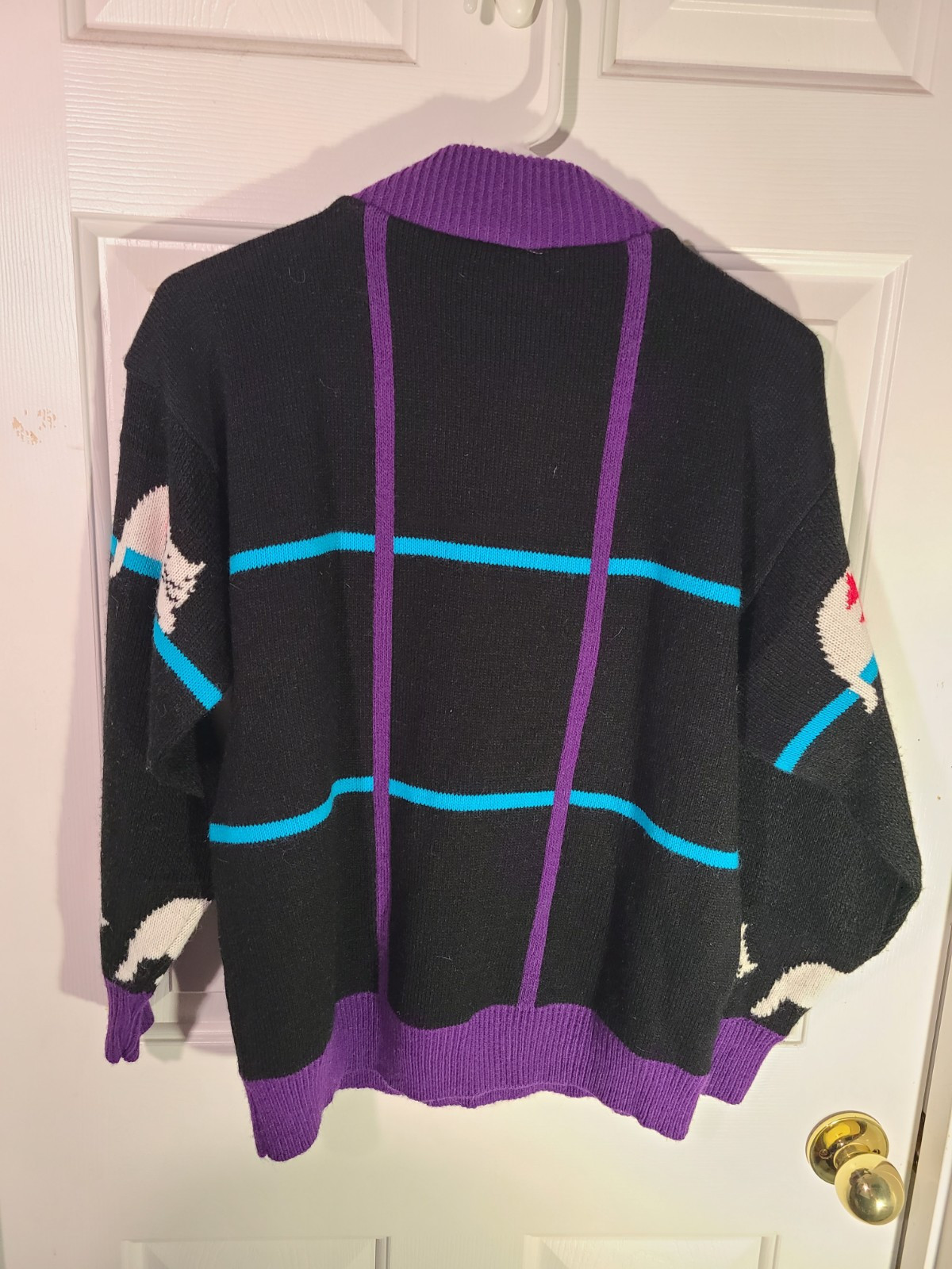 80’s Vintage Spunky Black And Purple Cat Sweater