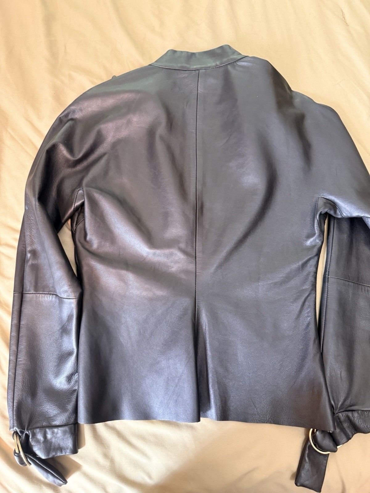 Vivienne Tam Black 100% Leather Jacket Top Minimalist Asymmetrical Ring Detail