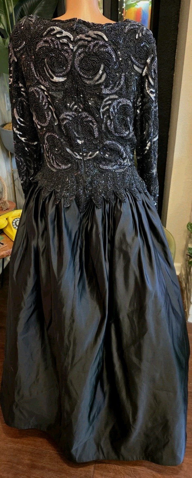Vtg 80s Riazee Naeem Khan Bergdorf Goodman Beaded Sequin Silk Evening Gown Sz 14