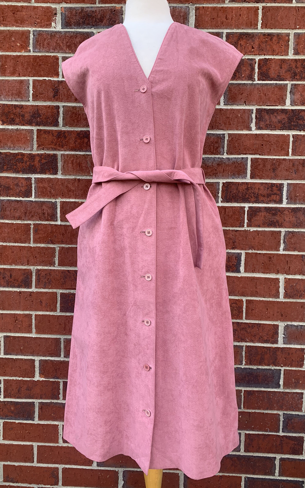 VTG Samuel Robert By Peter Hatsi Androu Ultra Suede Belted Dress Pink Size 8
