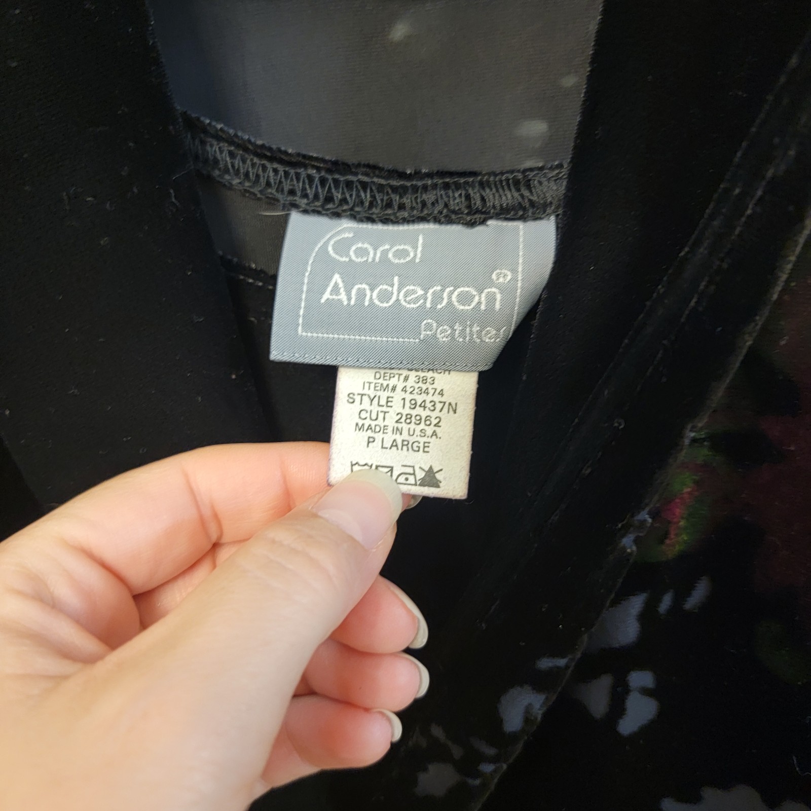Vintage Carol Anderson Velvet Floral Black Dress with Jacket Size Large Petite