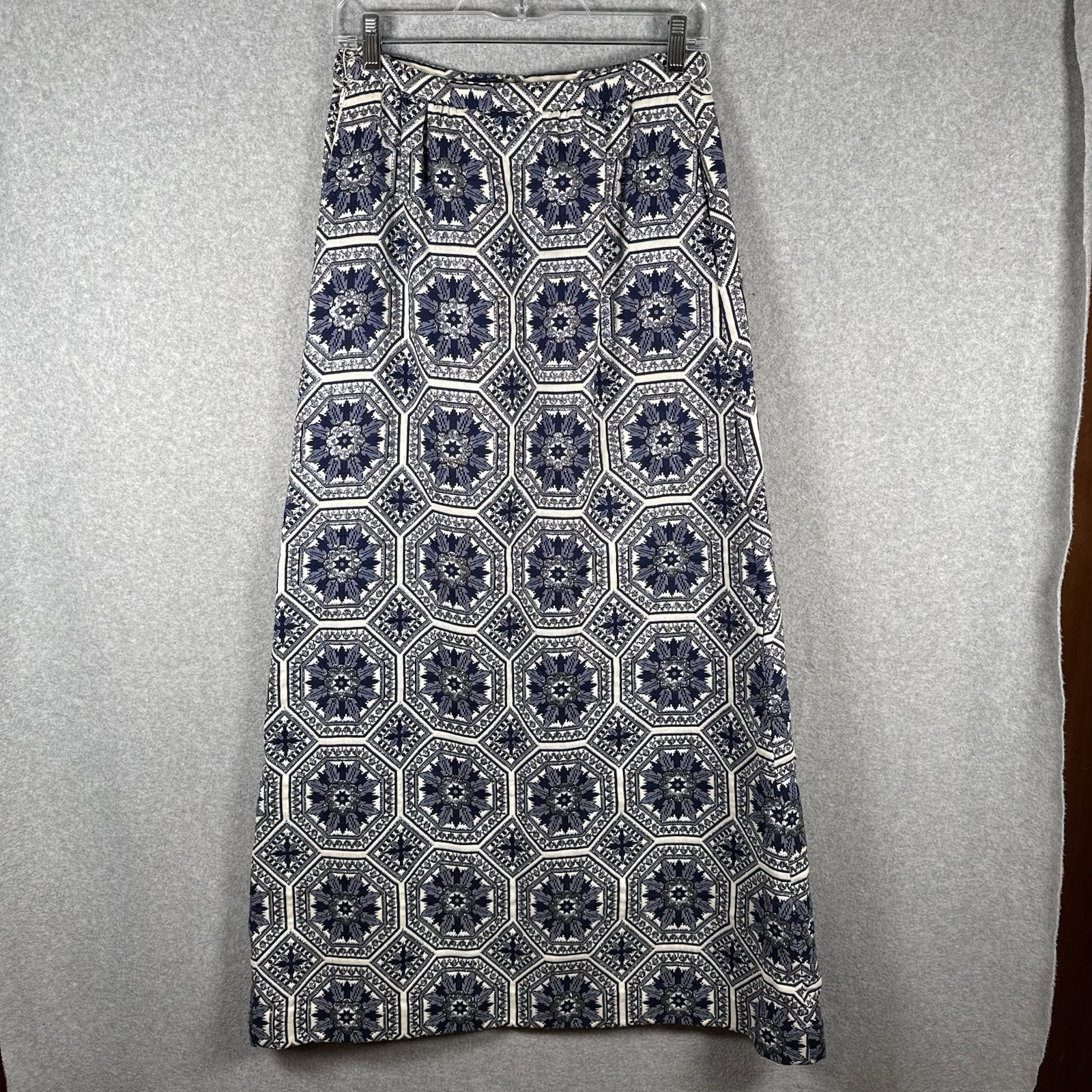 Nelly de grab skirt womens 26″ vintage maxi knit lined 70s blue tapestry