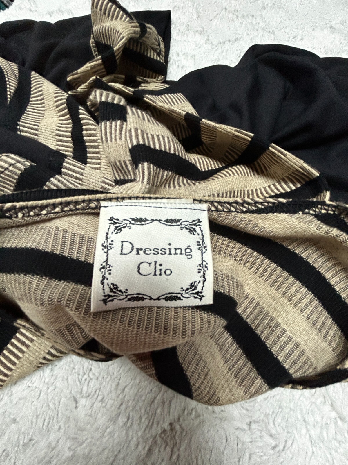 Vintage Dressing Clio Women Maxi Dress Medium Long Sleeve Striped Knit Tan Black