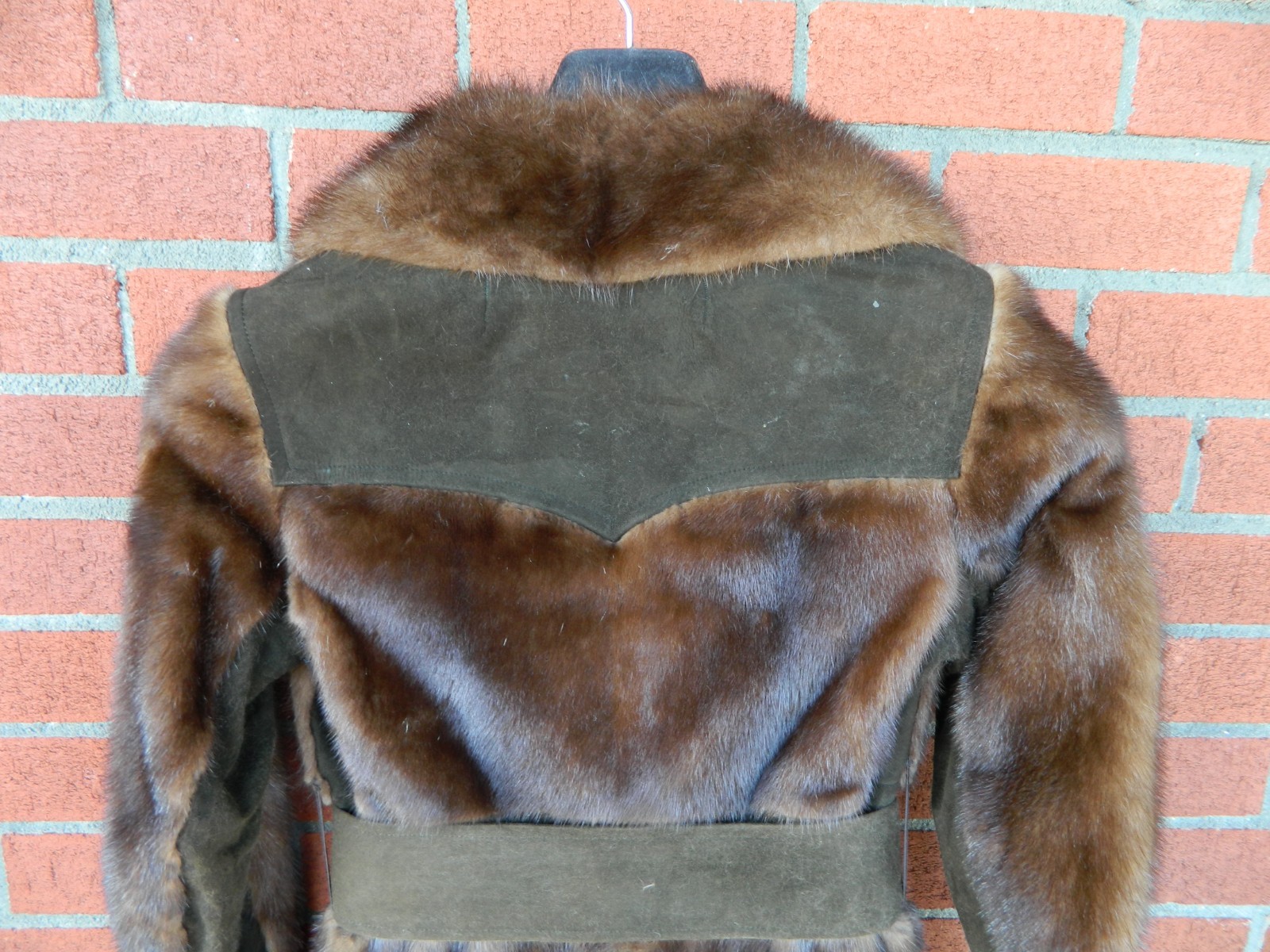 Vintage Real Mink Fur & Suede Metal Belted Coat Mod Paneled Design AS IS Medium