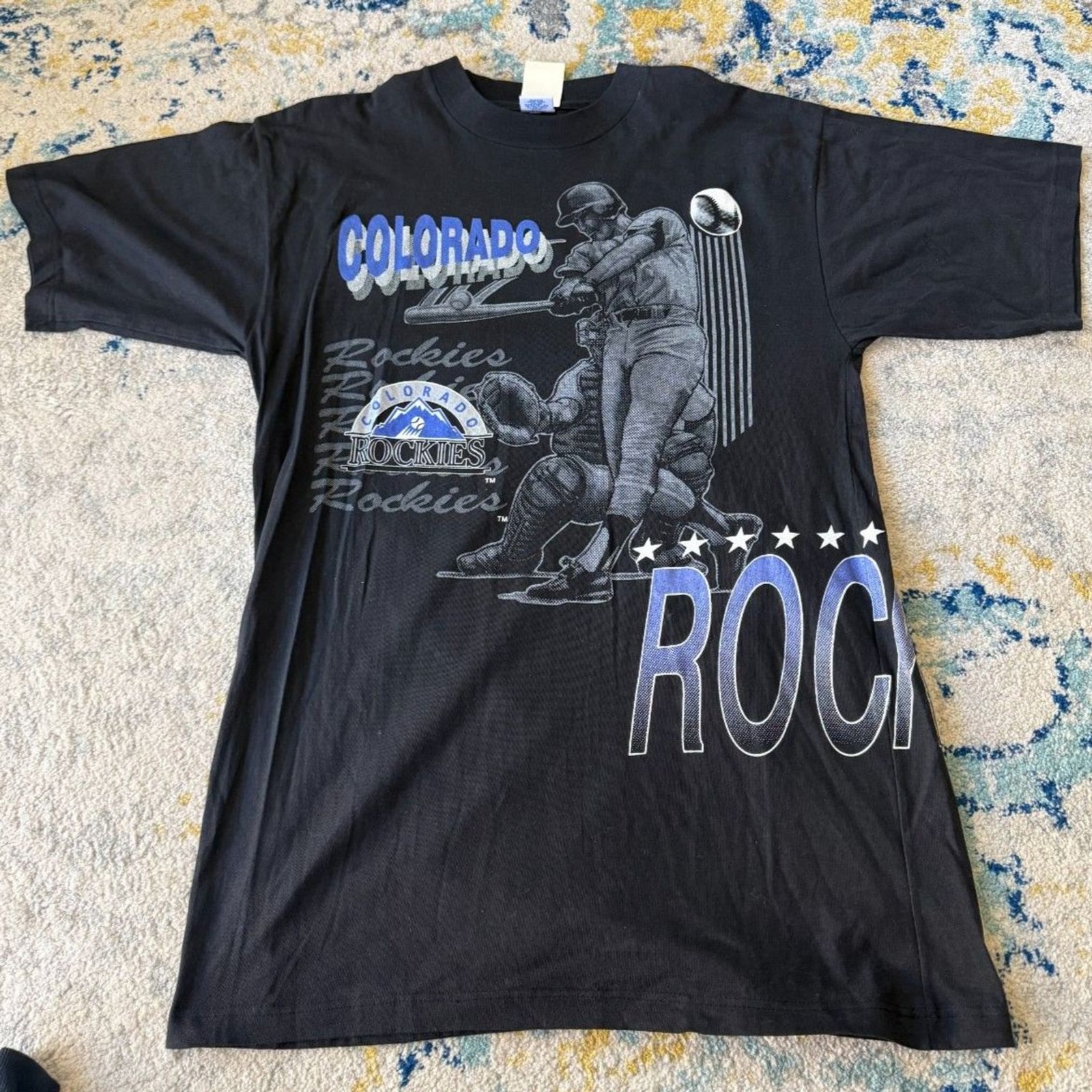 Vintage Colorado Rockies Logo 7 AOP Tee NWT