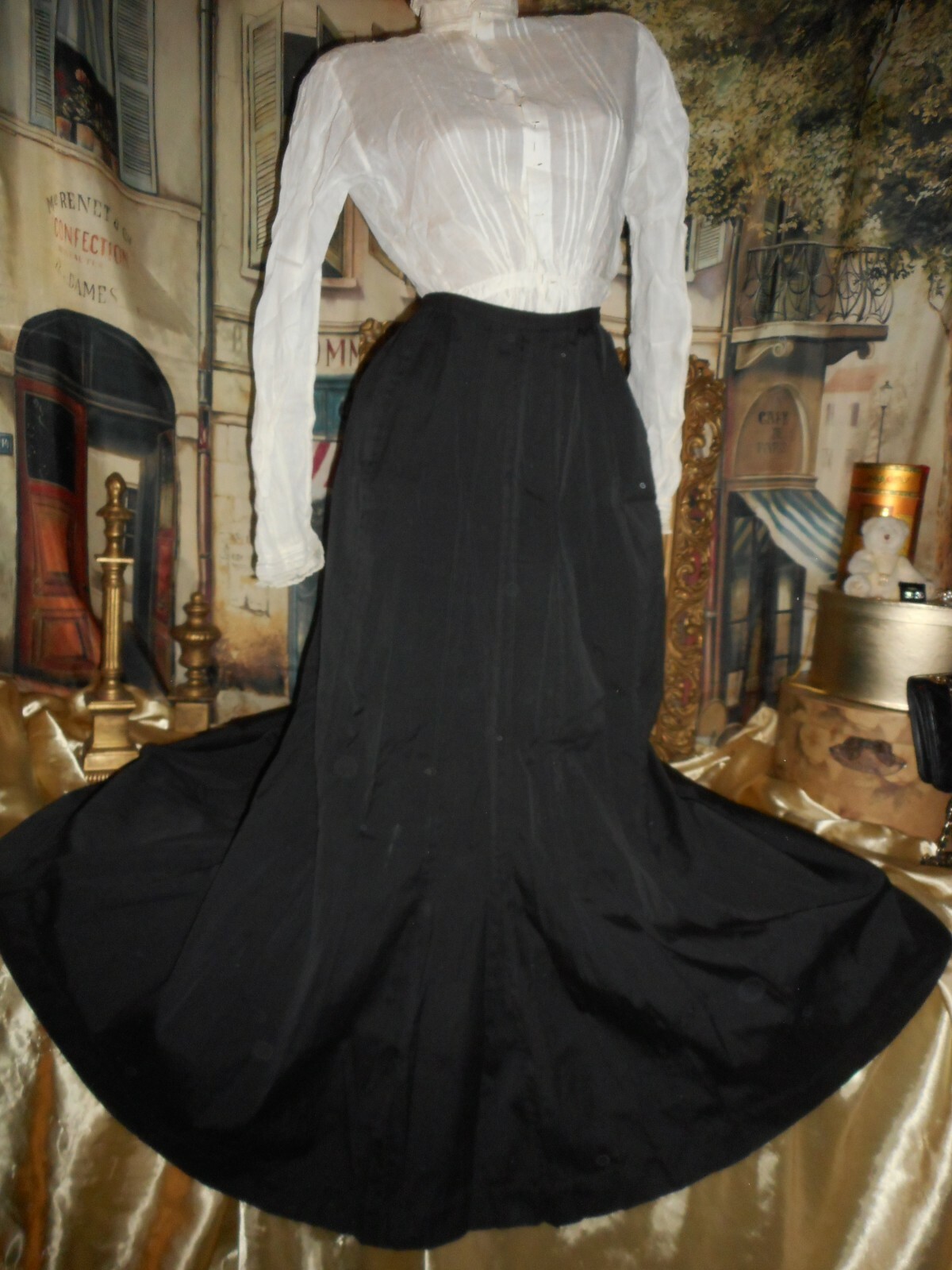 Civil War Era Black Silk Skirt 1860’s Small 41″ Long