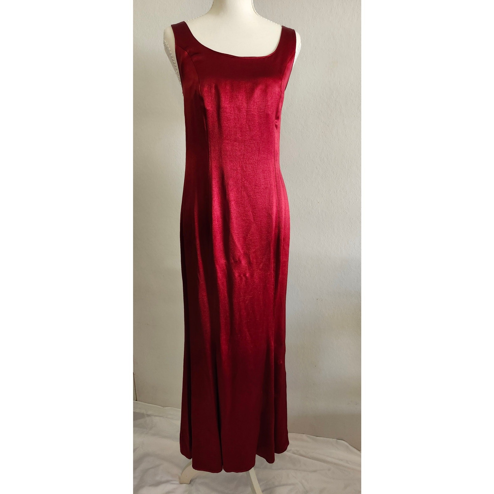 Vintage Regine 100% Satin Crepe Maxi Dress Burgundy Red Medium Formal Slip Dress