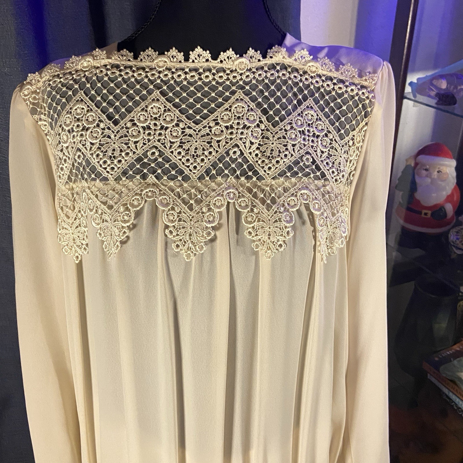 Vintage Miss Ashlee California 2 piece Dress sz M/L 70’s Lace Sheer Ivory