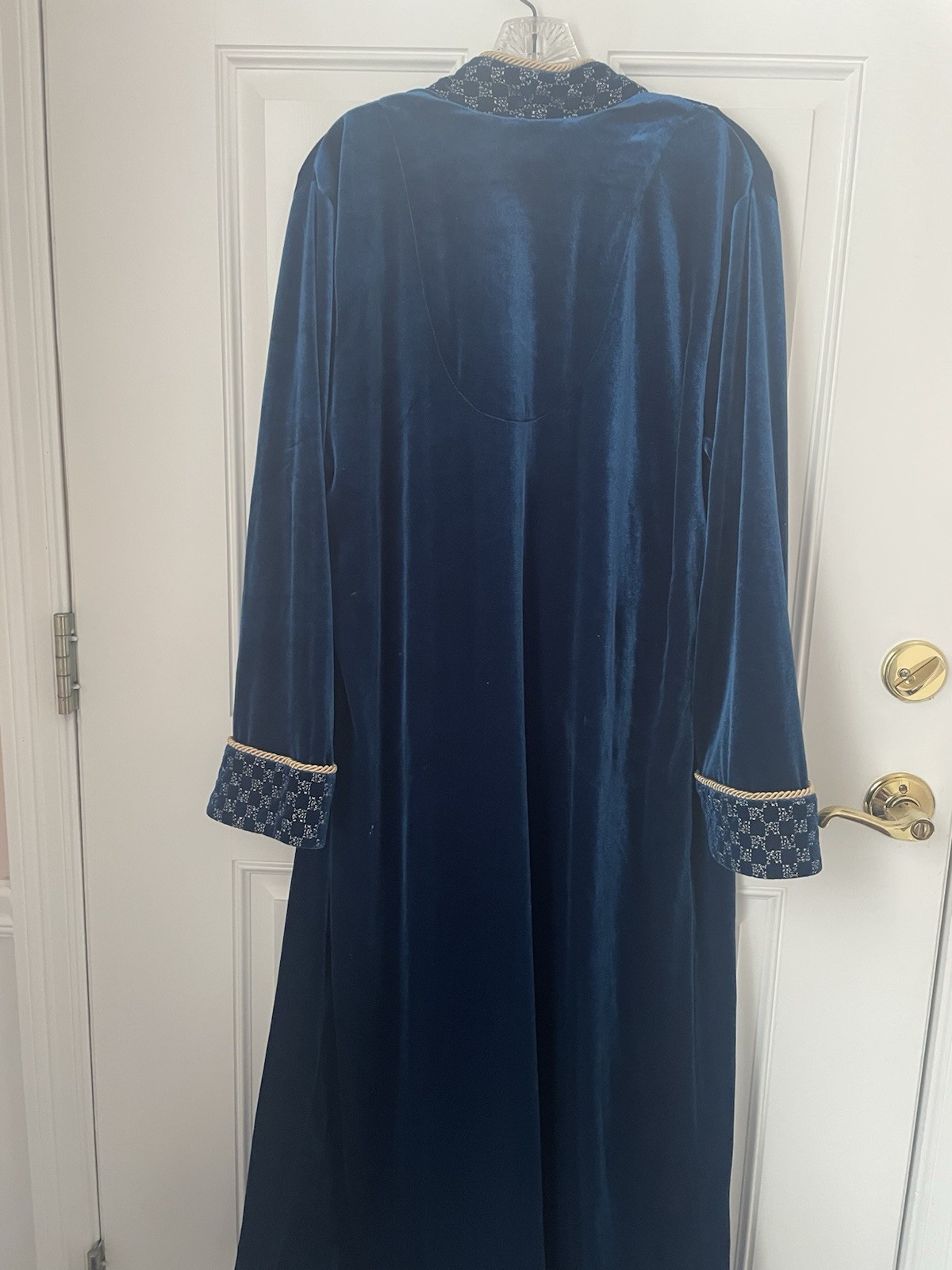 Vintage ADONNA womens Blue Velour Bathrobe 3/4 zipper Sz Med