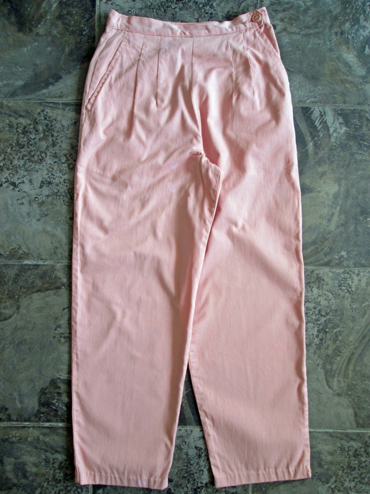 VTG Anne Klein Pink Pants 26×27 Short Ankle Cotton Hippy Wide High Waist Tapered