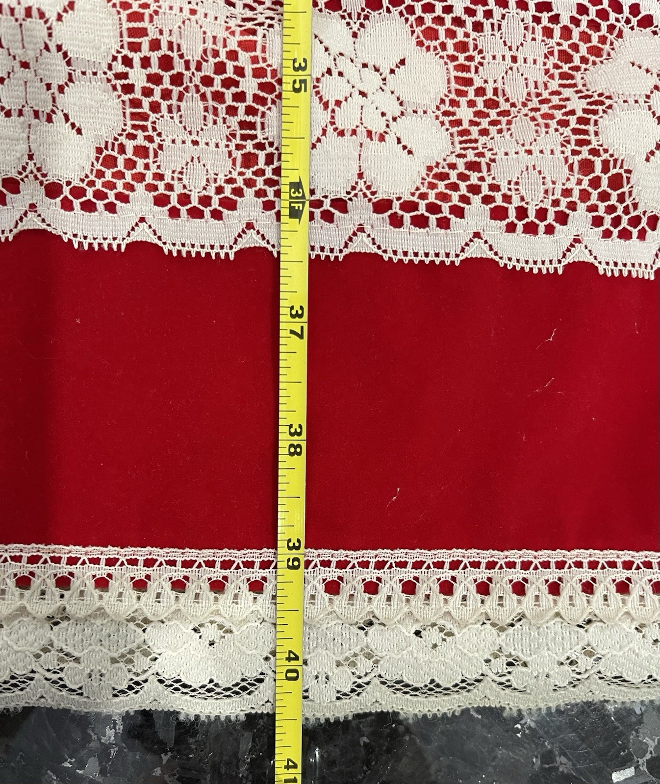 70s Red Velveteen Lace Prairie Revival Skirt Christmas Mrs. Claus Festival READ