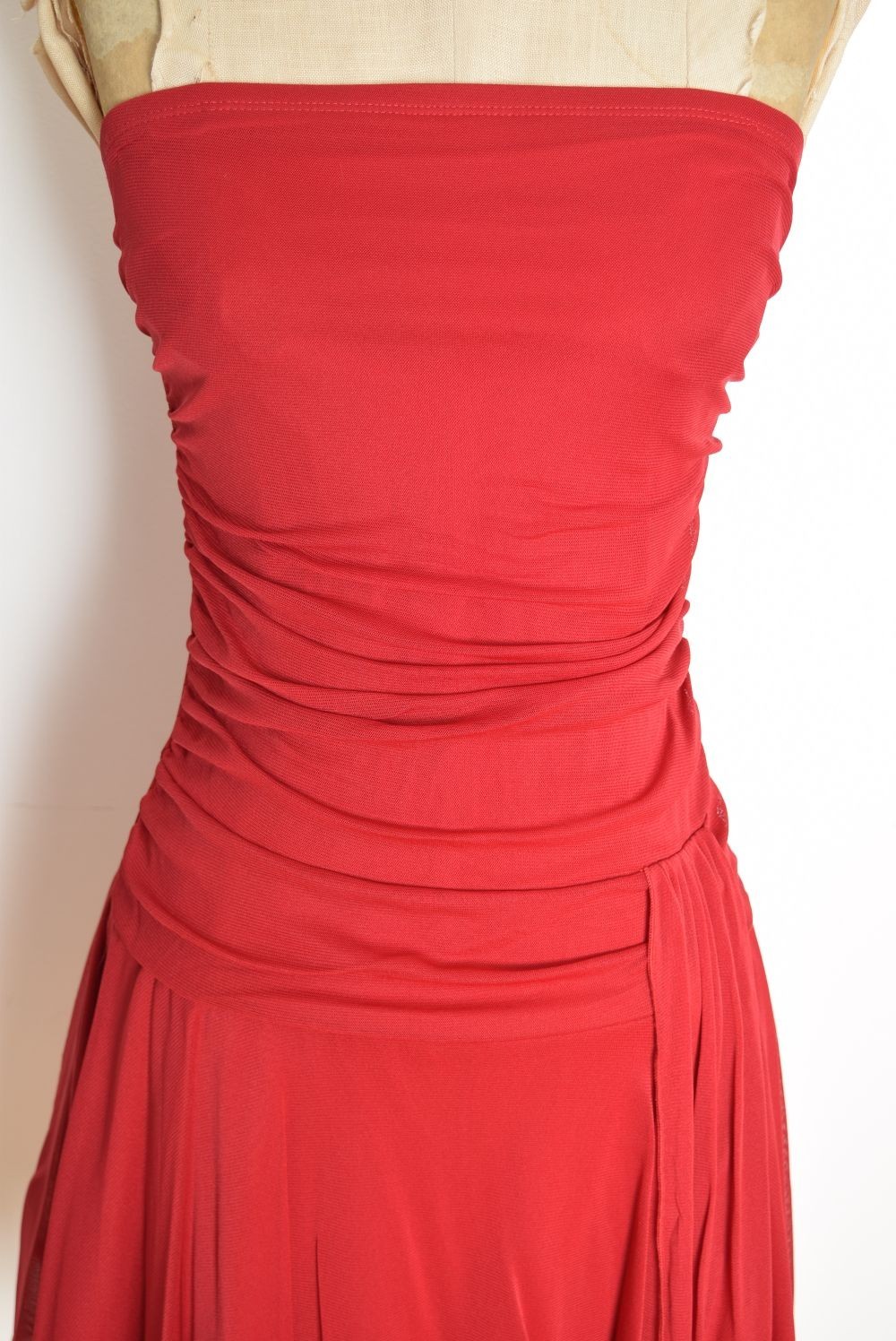 vintage Y2K party dress red mesh fairy strapless asymmetrical club Hot Kiss XS
