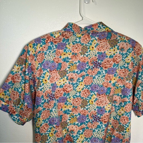 Vintage Loubella Women’s Size 12 Popover Blouse Purple Teal Floral Half Button