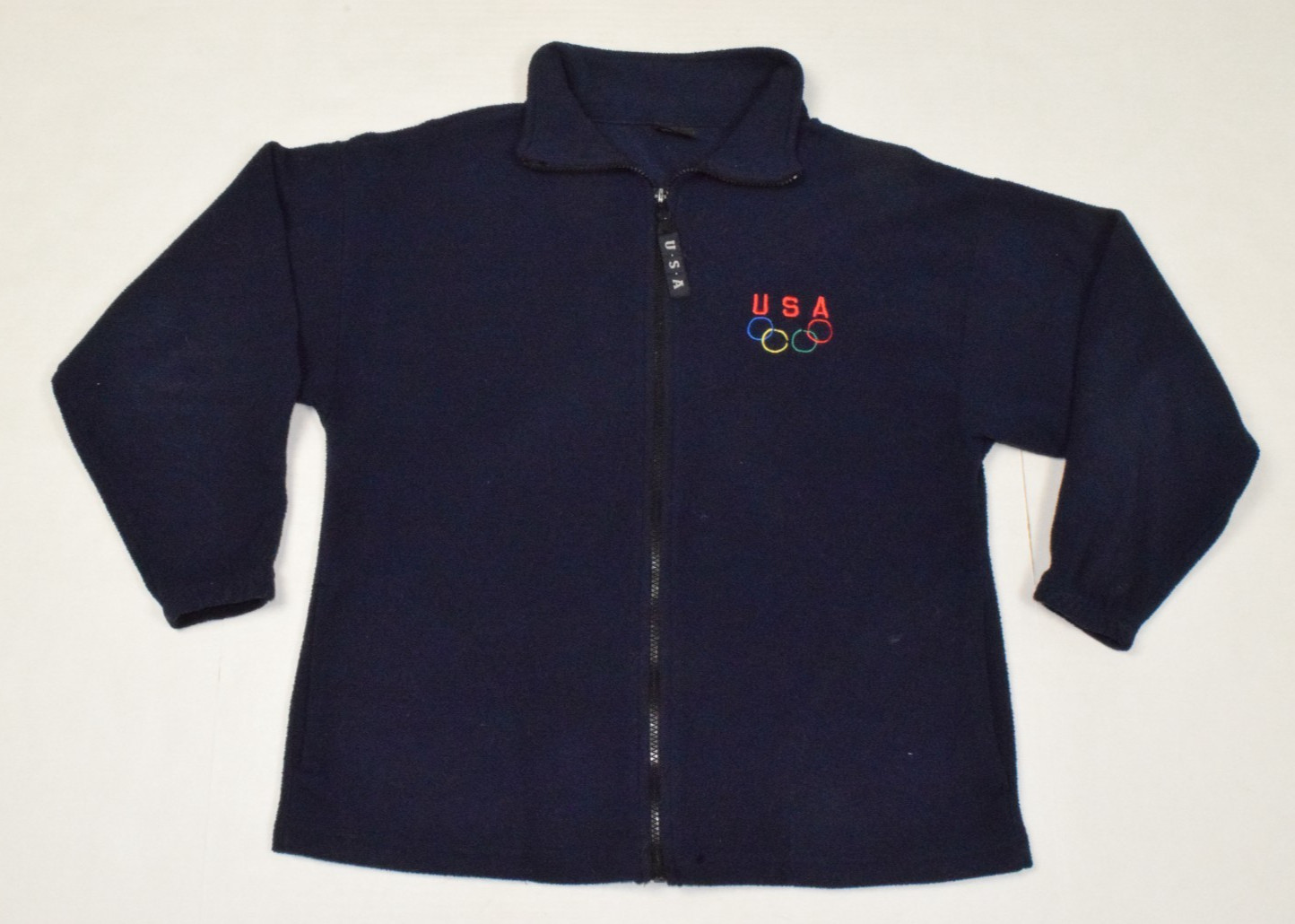 Vintage Olympics Fleece Jacket Size M 80s Navy Blue Thin Fleece Made USA