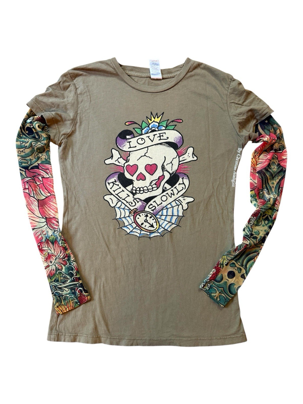 Vintage Y2K Ed Hardy Christian Audigier Mesh Tattoo Sleeve Love Kills Slowly Top