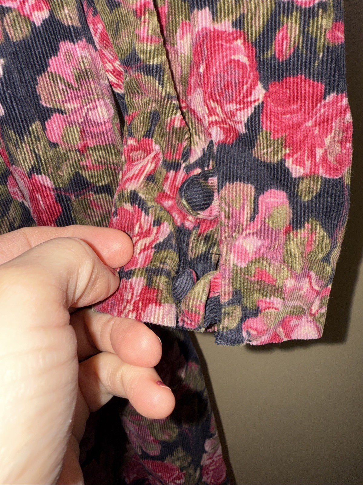 Vtg 80’s Laura Ashley Corduroy Pink Roses Dress Sz 6 Long Puff Sleeves Prairie