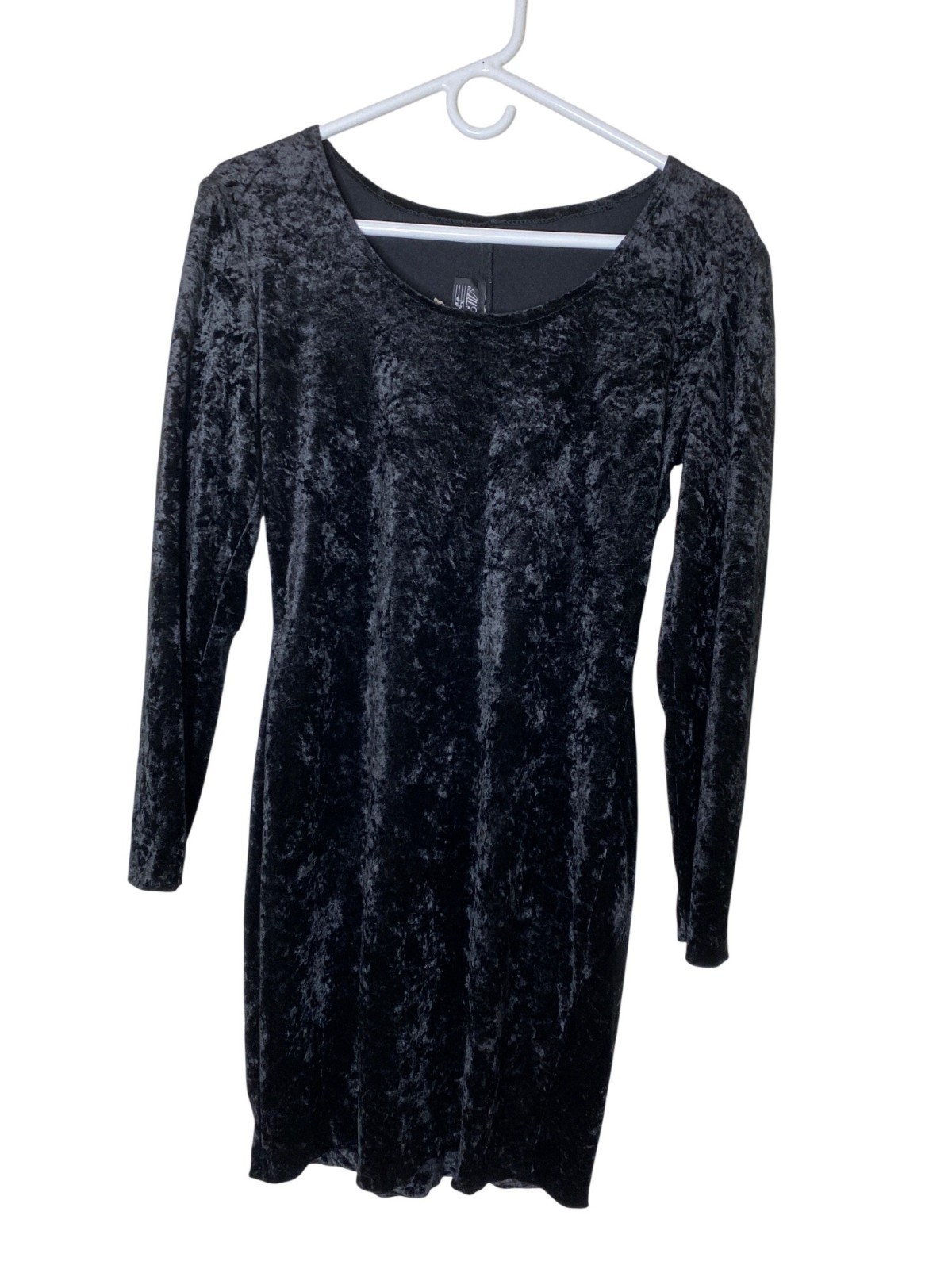 Vintage All That Jazz M 90s Black Crushed Velvet Dress Stretchy Whimsigoth USA