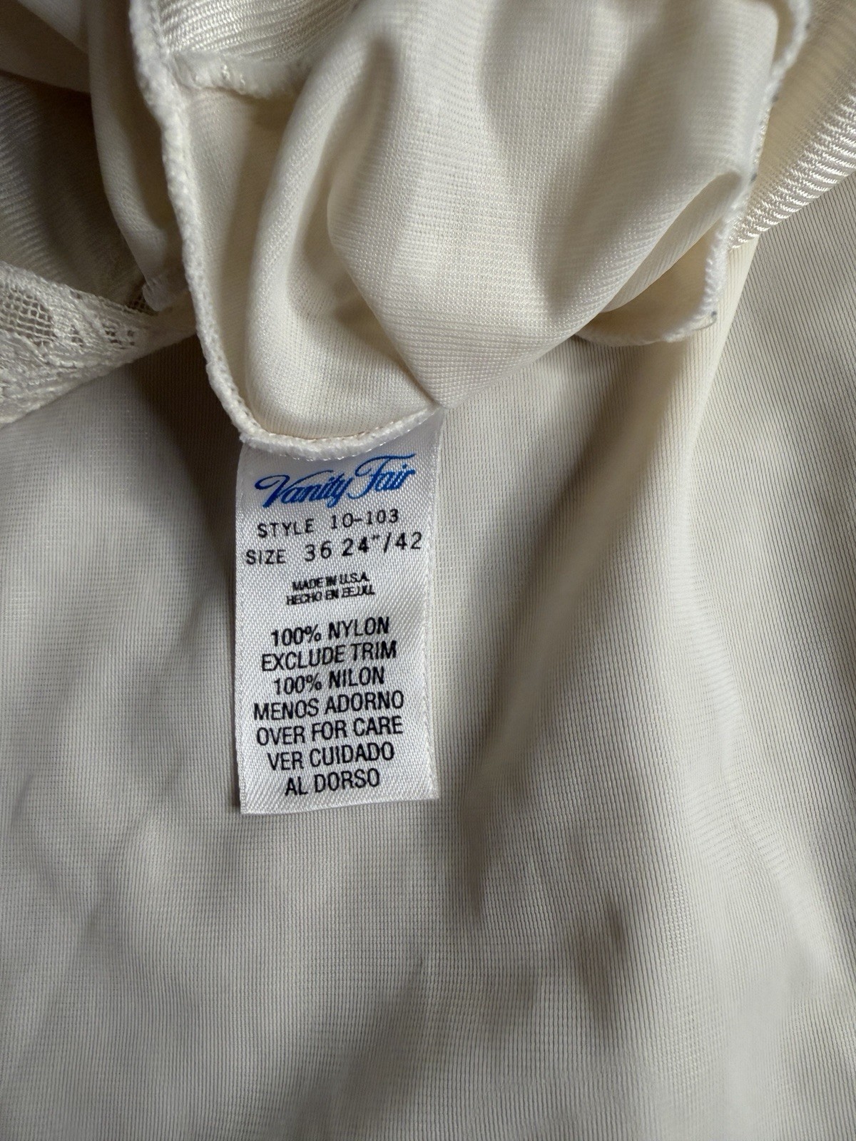 Vintage Vanity Fair Full Slip Lace Trim Ivory Cream Style 10-103 USA Made Sz S