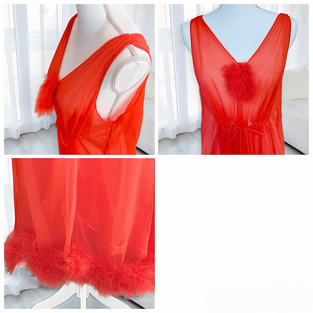 Jenelle of California Rare Vintage 60’s Crimson Feather Penoir Set Sz L