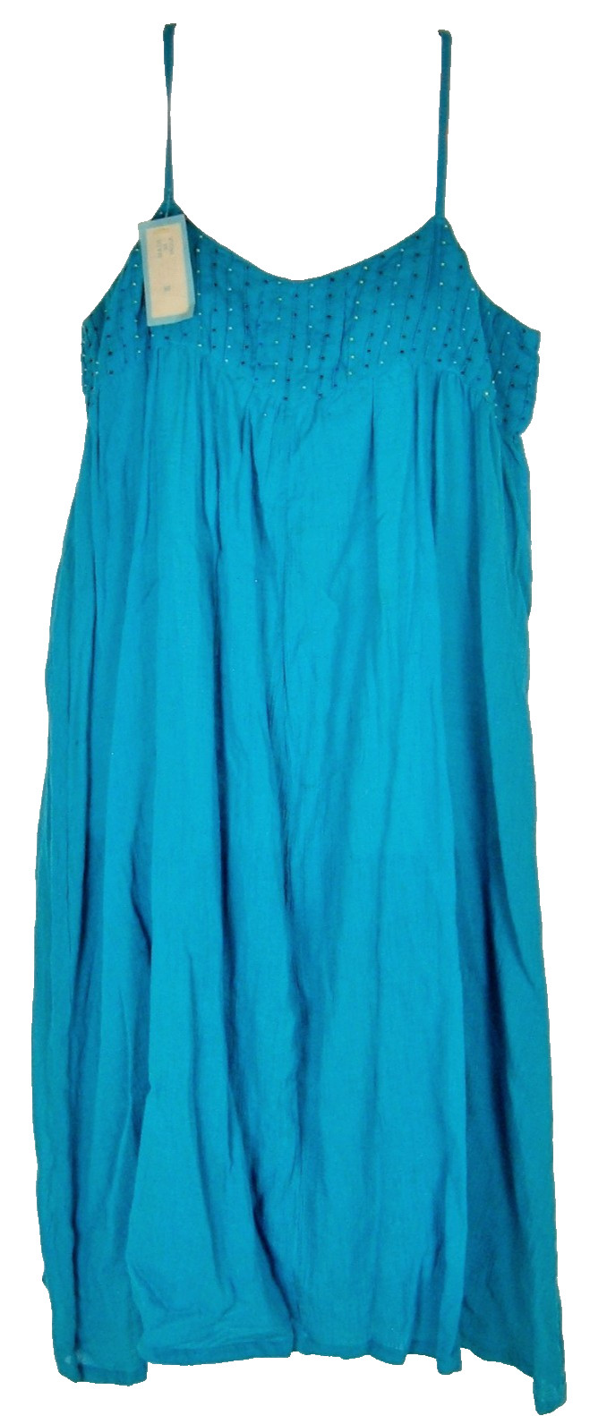 Vintage 70s Dress S Kumar Beaded India Boho Hippie Cotton Blue Small NeW NOS