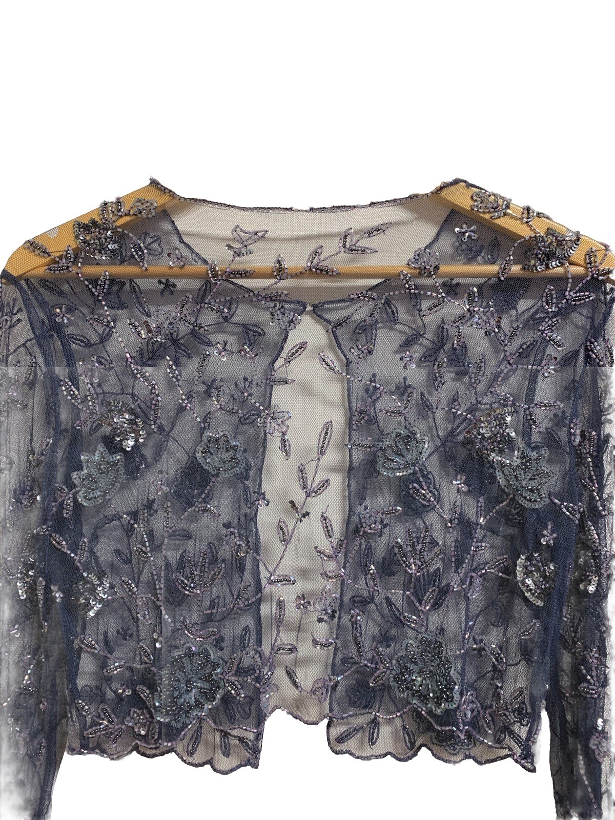 Vtg beaded Cardigan Women’s Sheer Blue