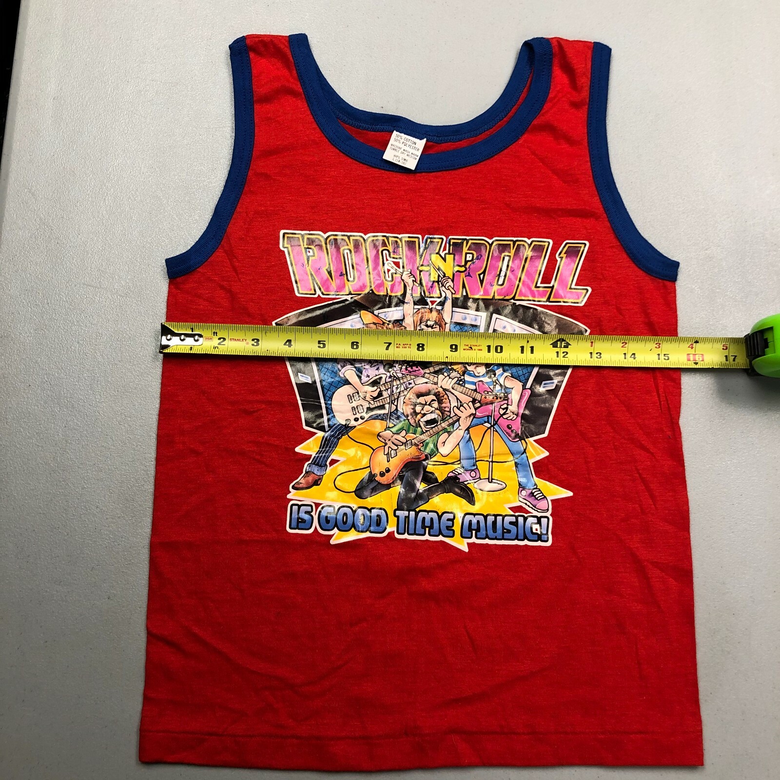 Vintage 80s 1980s Roach Iron-On Tank Top Rock N Roll 50/50 Large Red Shirt Vtg