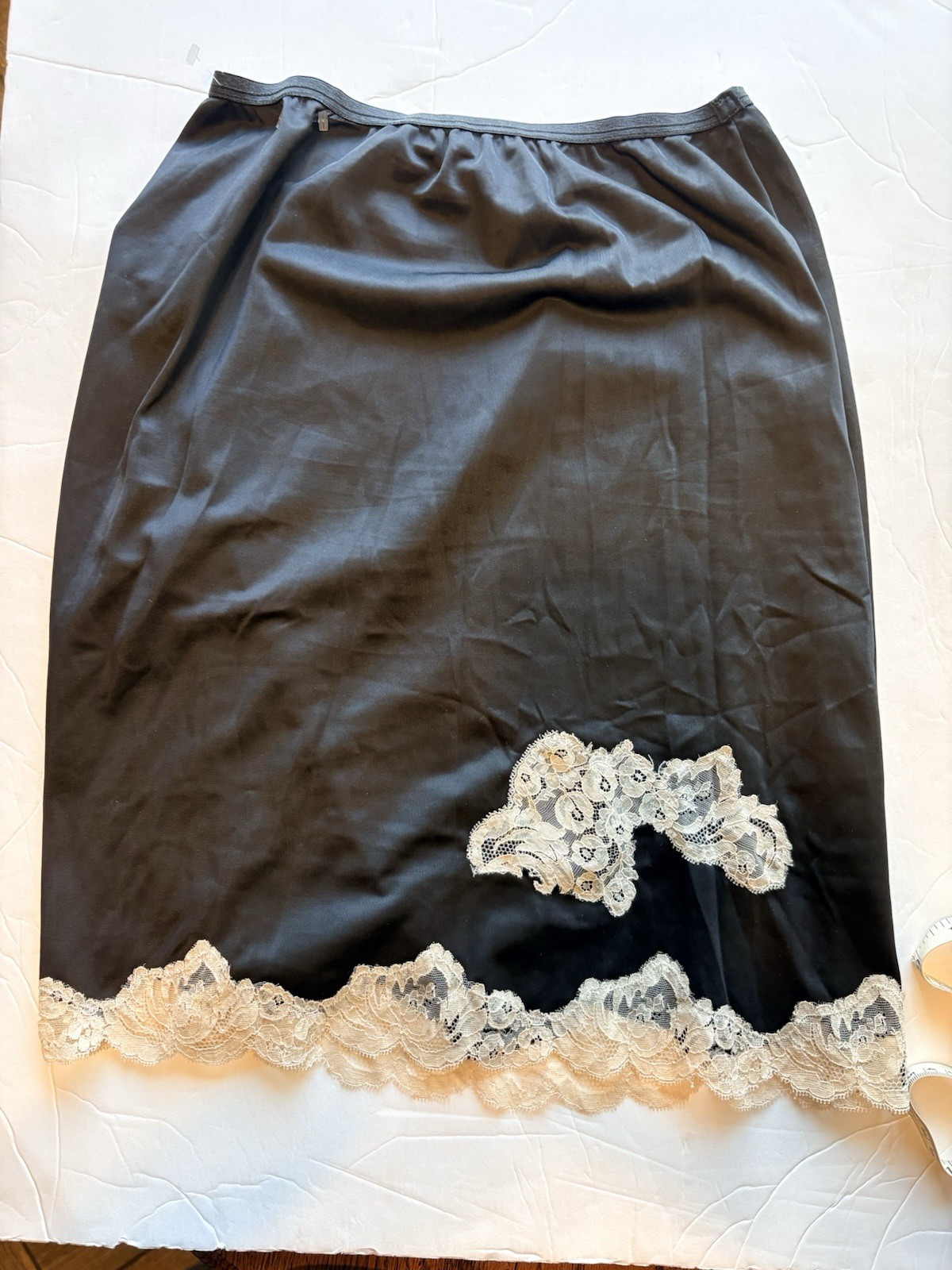 Vintage 1960’s Gaymode Black Lace Trim Nylon Lingerie Slip Med Petite