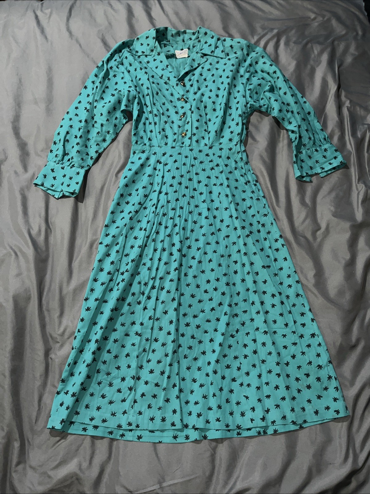 Vintage Sue Mason Junior by Saba of California Turquoise Green Floral Dress