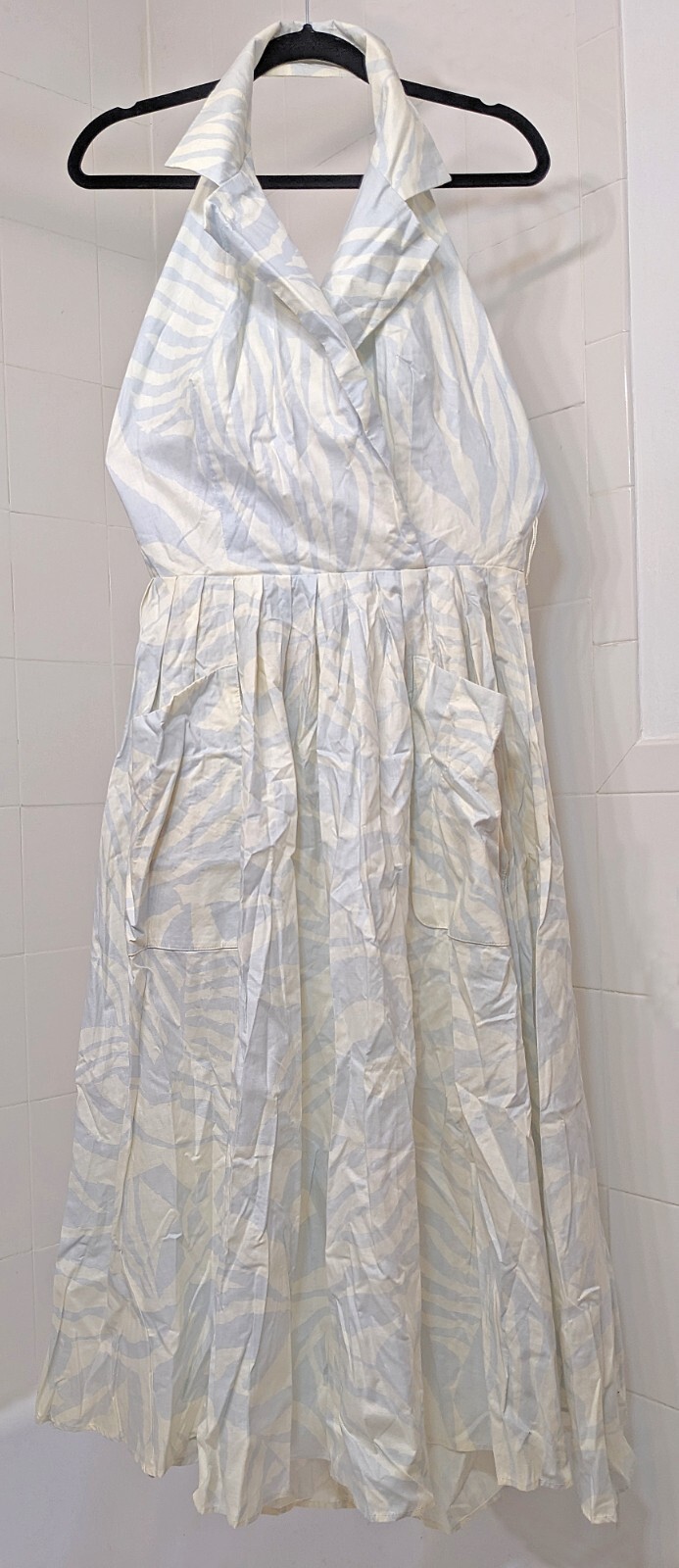 Vintage Jackie Bernard FOR EKLEKTIC Light Blue White Cotton Halter Dress Size 14