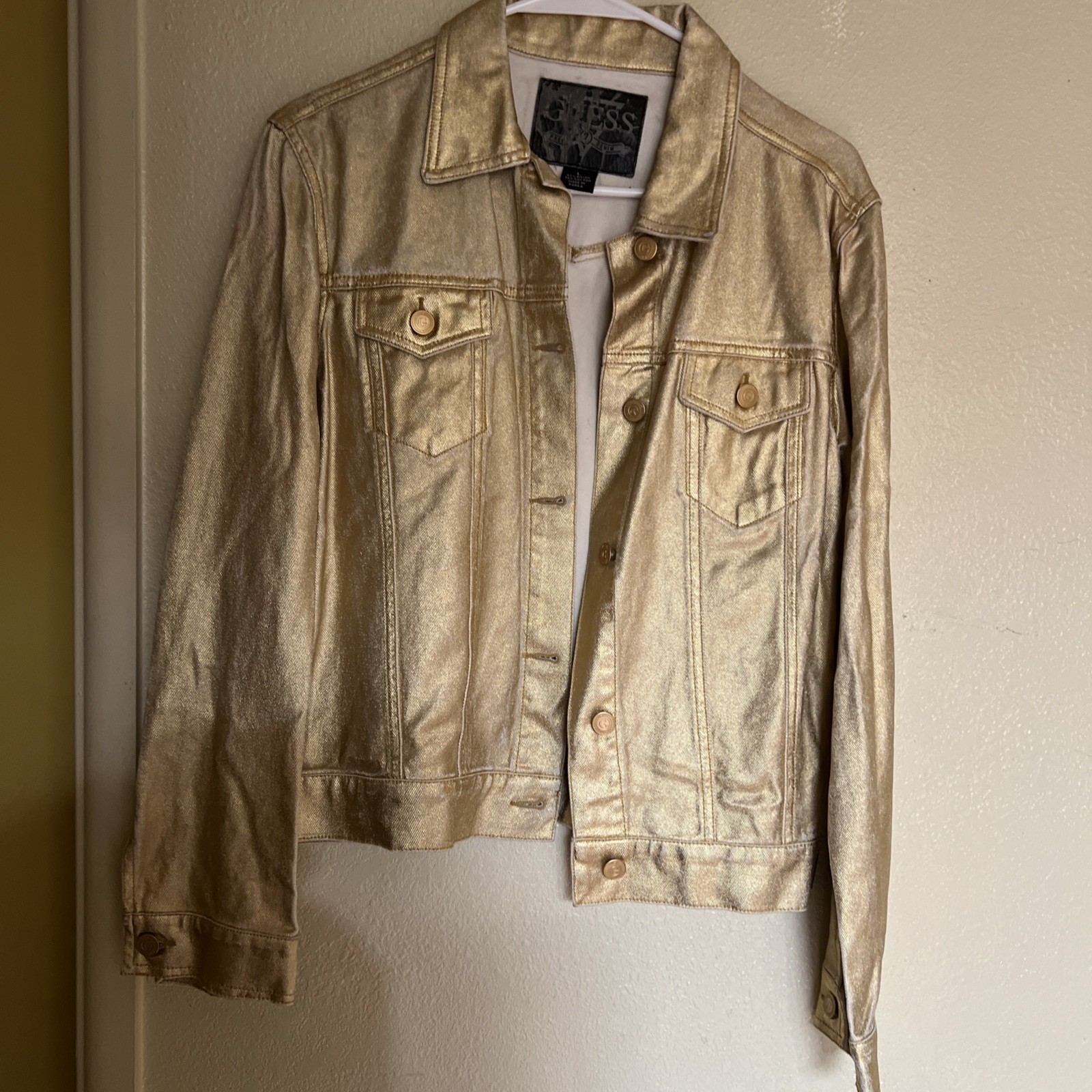 Guess Premium Denim Vintage Gold Wash Women’s Canvas Jacket Large