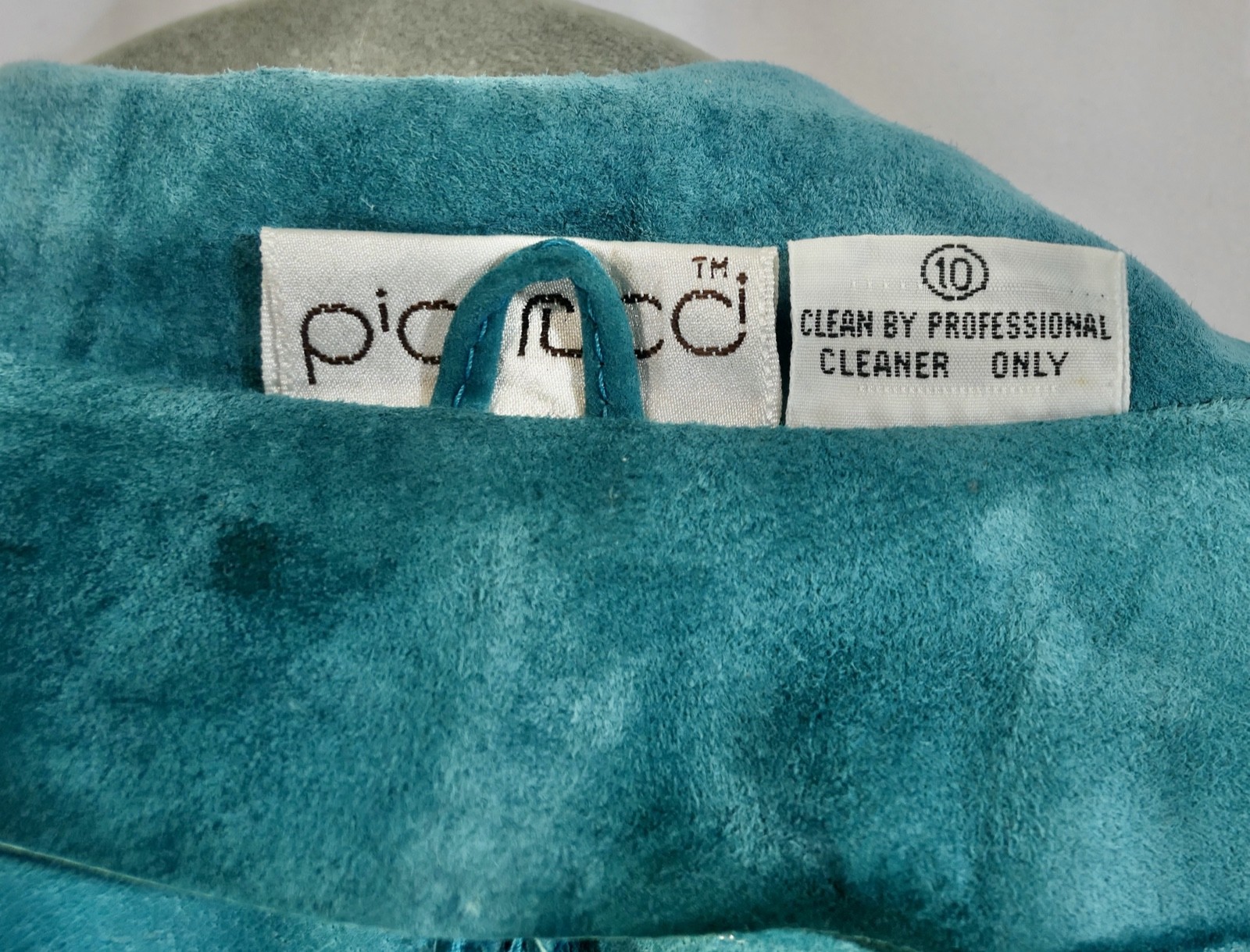 Vintage 80s pia rucci Turquoise Midi Suede Leather Duster Coat Jacket M w flaws