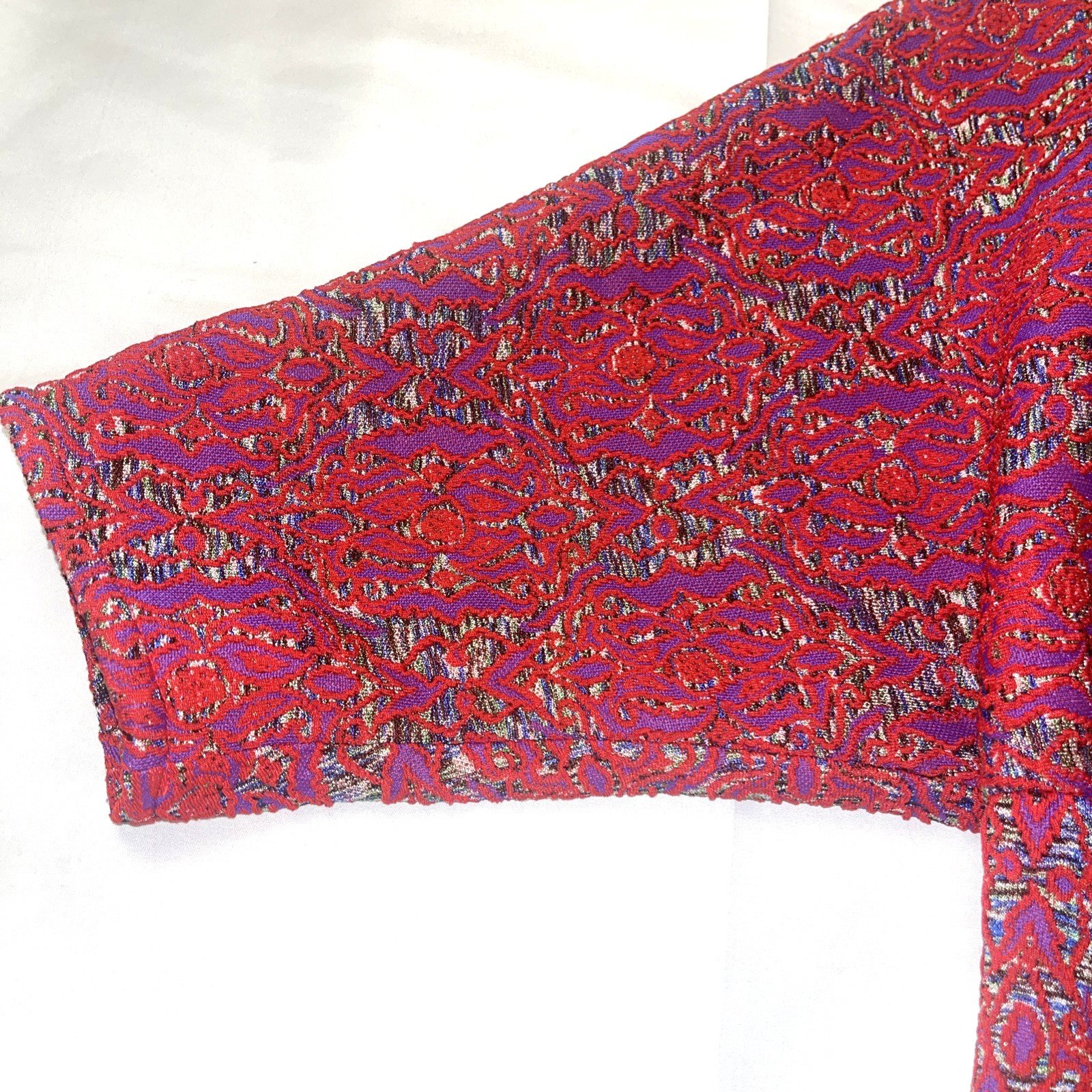 VTG 1960s Mod Dress Handmade Red Purple Abstract Retro Short Sleeve Midi Length