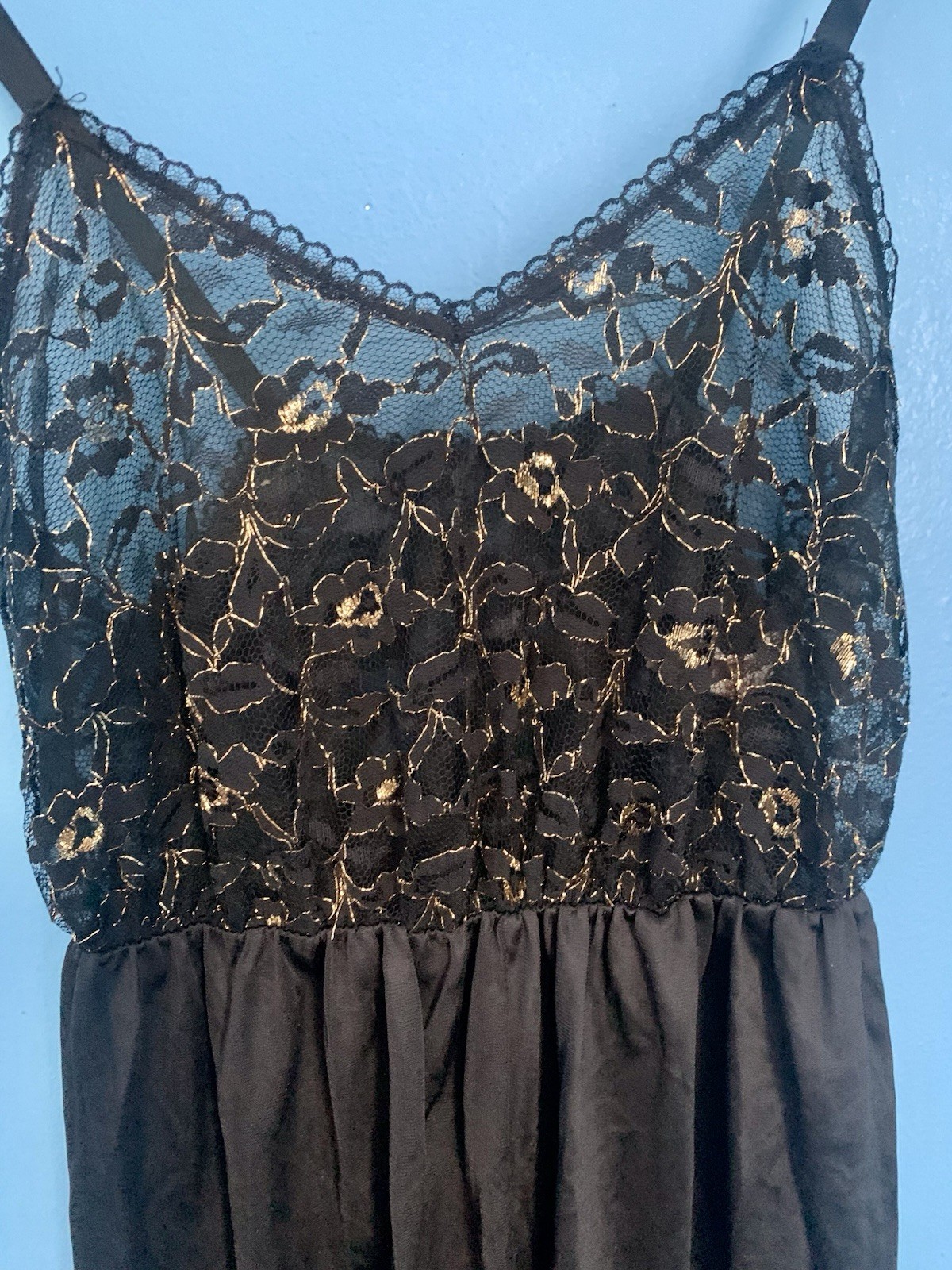 VTG 70’s 80’s Spotlight Co Black Gold One Piece Flowy Pants Lingerie Lace Glam M