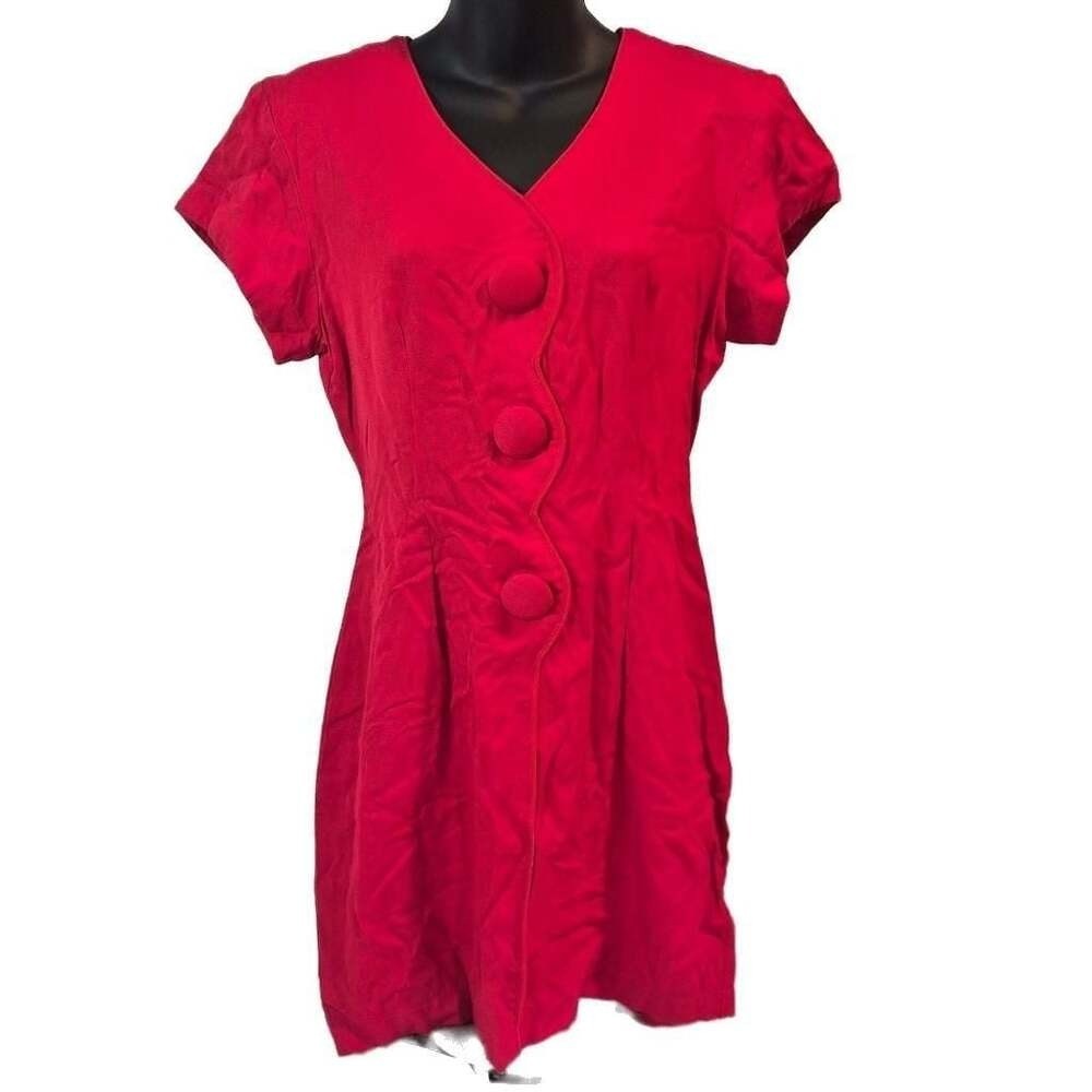 Vintage 90s La Belle Red Rayon Mini Dress Wavy Button Whimsigoth Retro Size 3/S