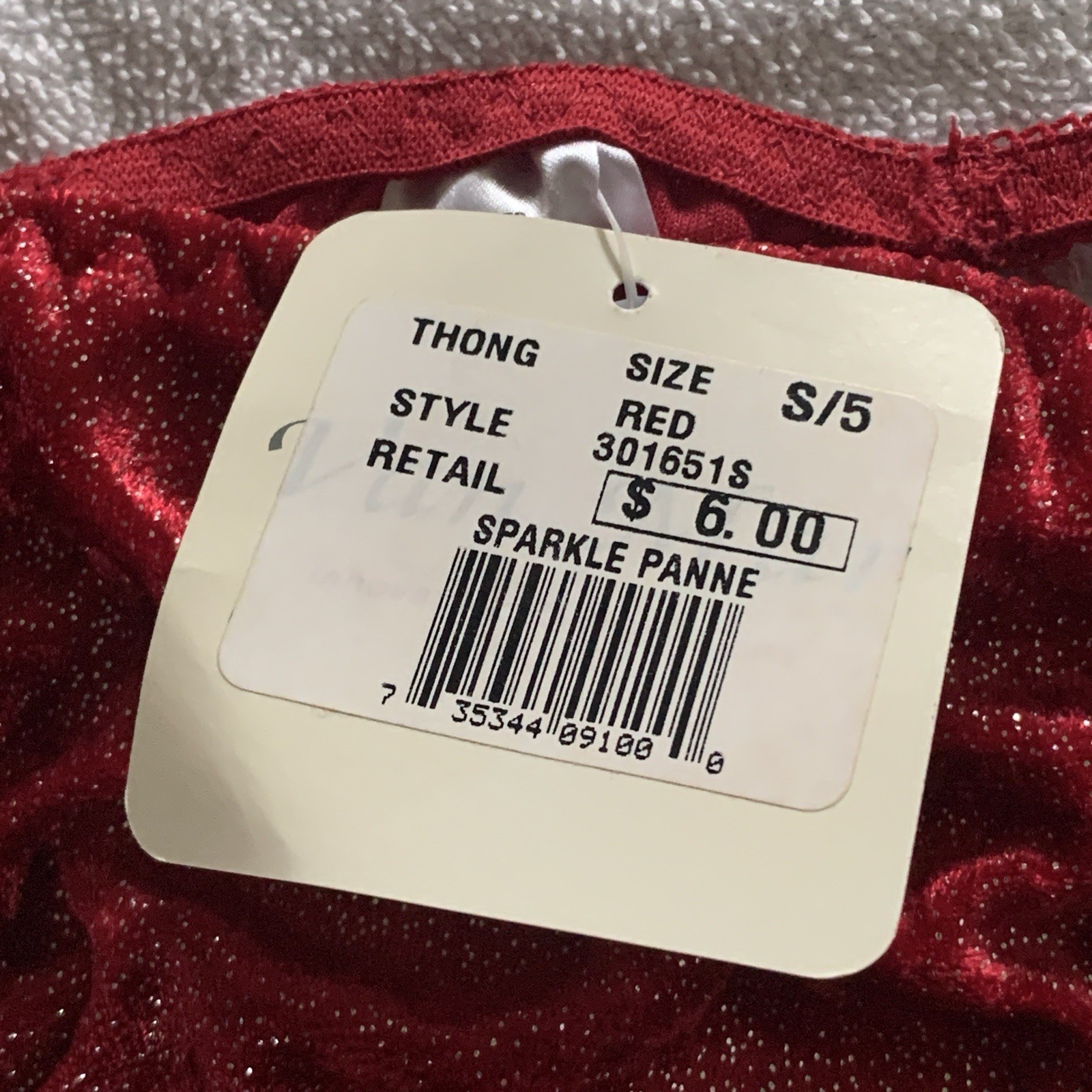 Women’s S/5 VAN MAR Vintage Red Velvet Glitter Sparkle Bow Thong Panties NWT