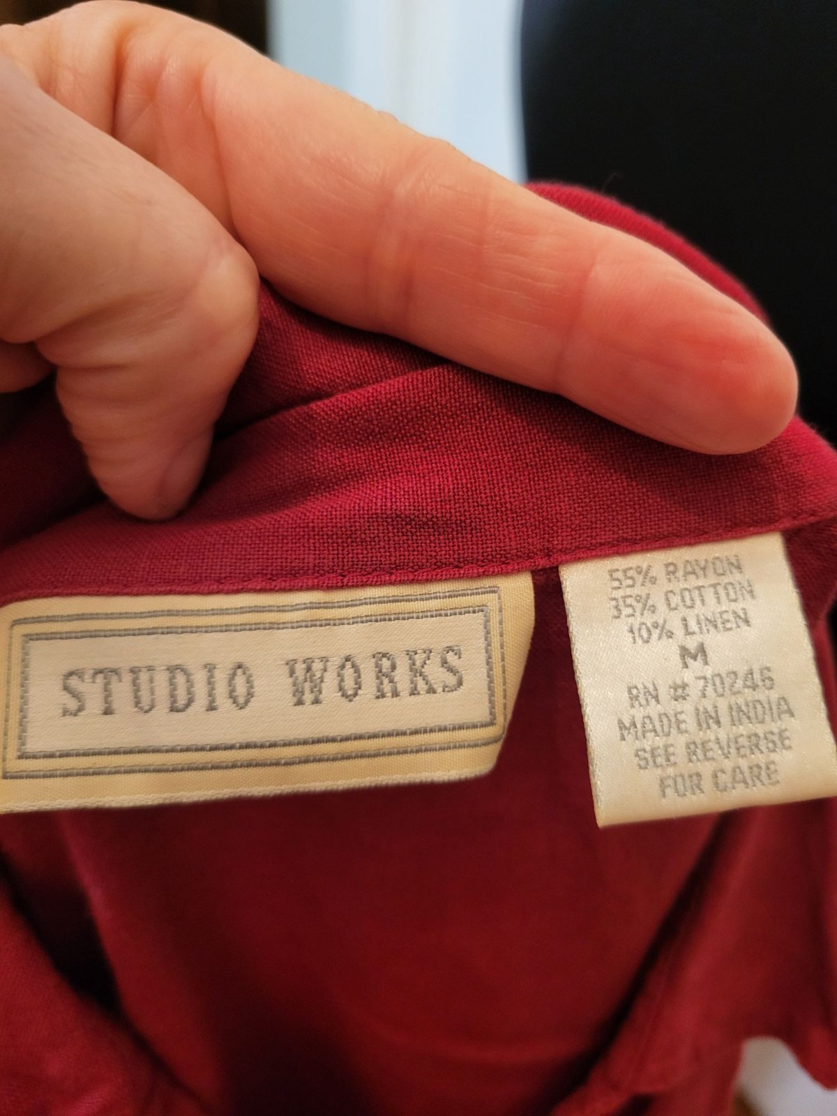 Studio Works Vintage 90s/Y2K Red Linen Blend Button Up M Boho Indie Embroidered