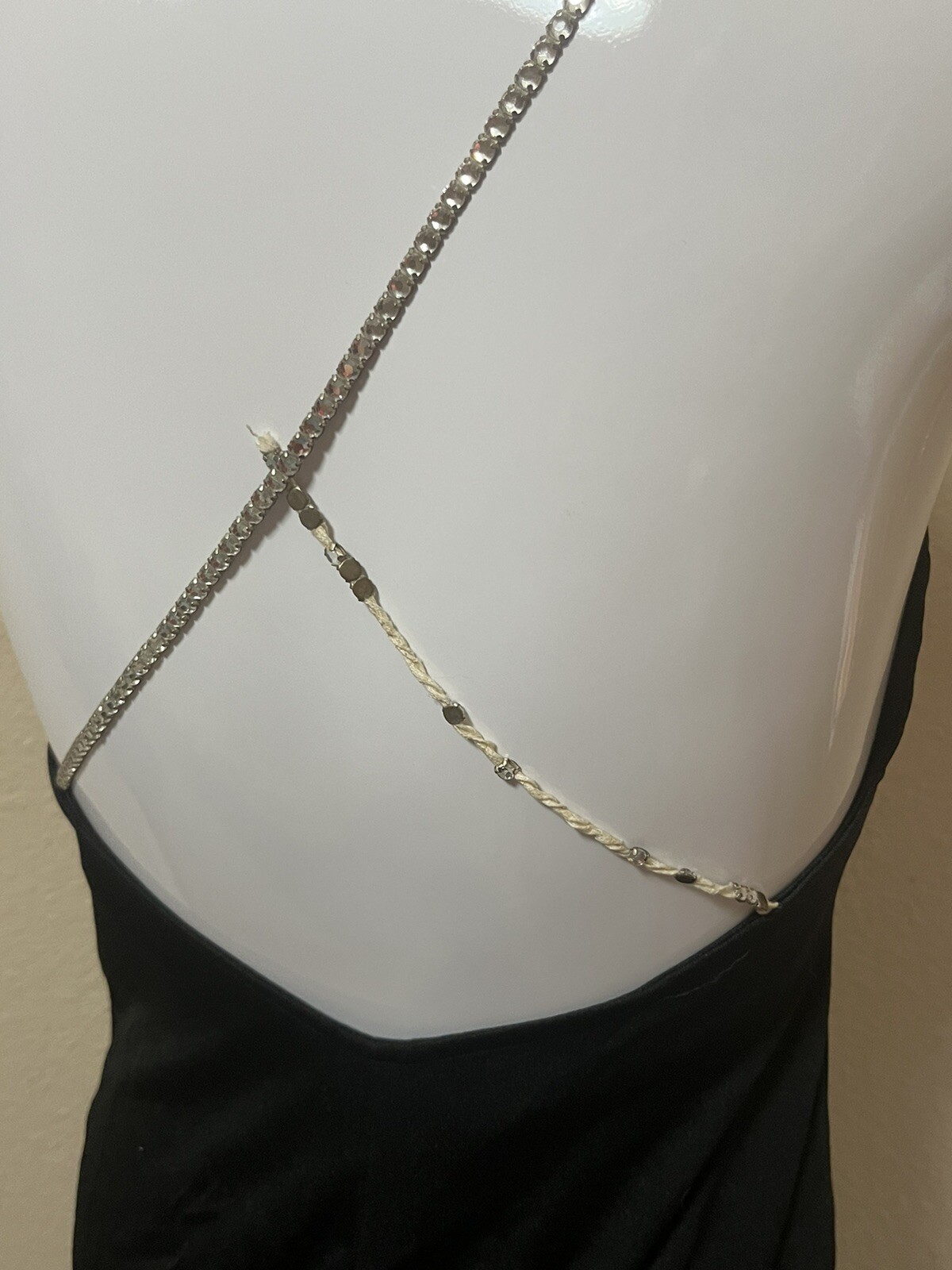 VTG 80s Gown Small Backless Embellished Sleeveless Dress Rhinestone Straps Slit