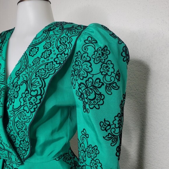 Vintage RARE Turquoise Floral Blazer Top For David Howard Climax Karen Okada