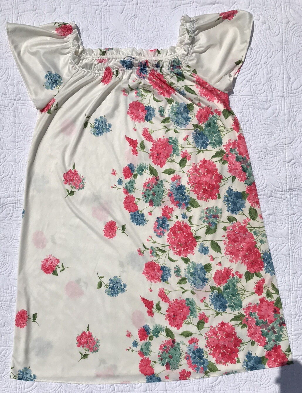 VINTAGE FLORAL BONWIT TELLER PINK MULTICOLOR READY TO WEAR HOUSE DRESS L/XL 60’S