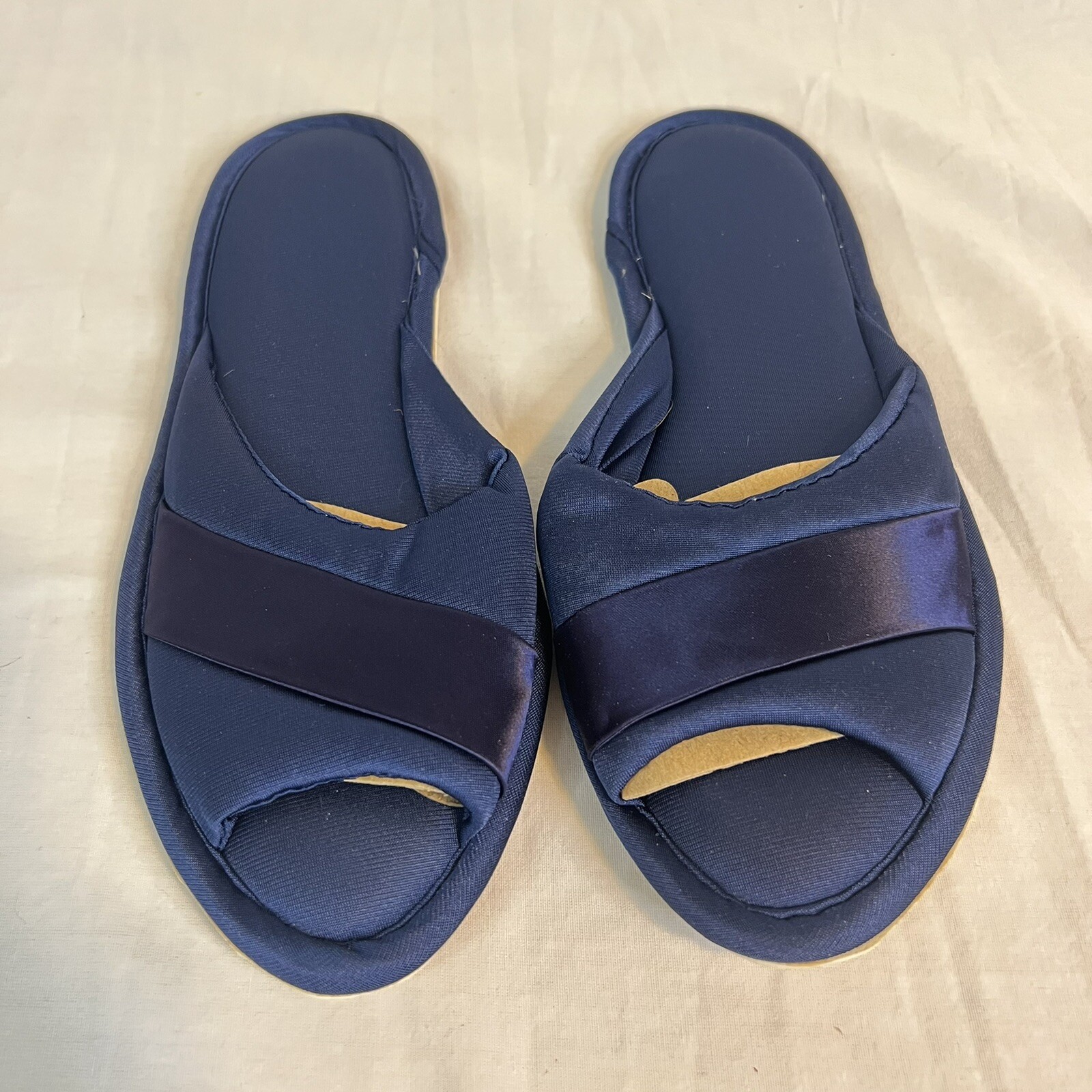 Bray Mates Slip-On Satin Slipper Bedroom Shoes Sz 6 Never Worn USA Navy Blue